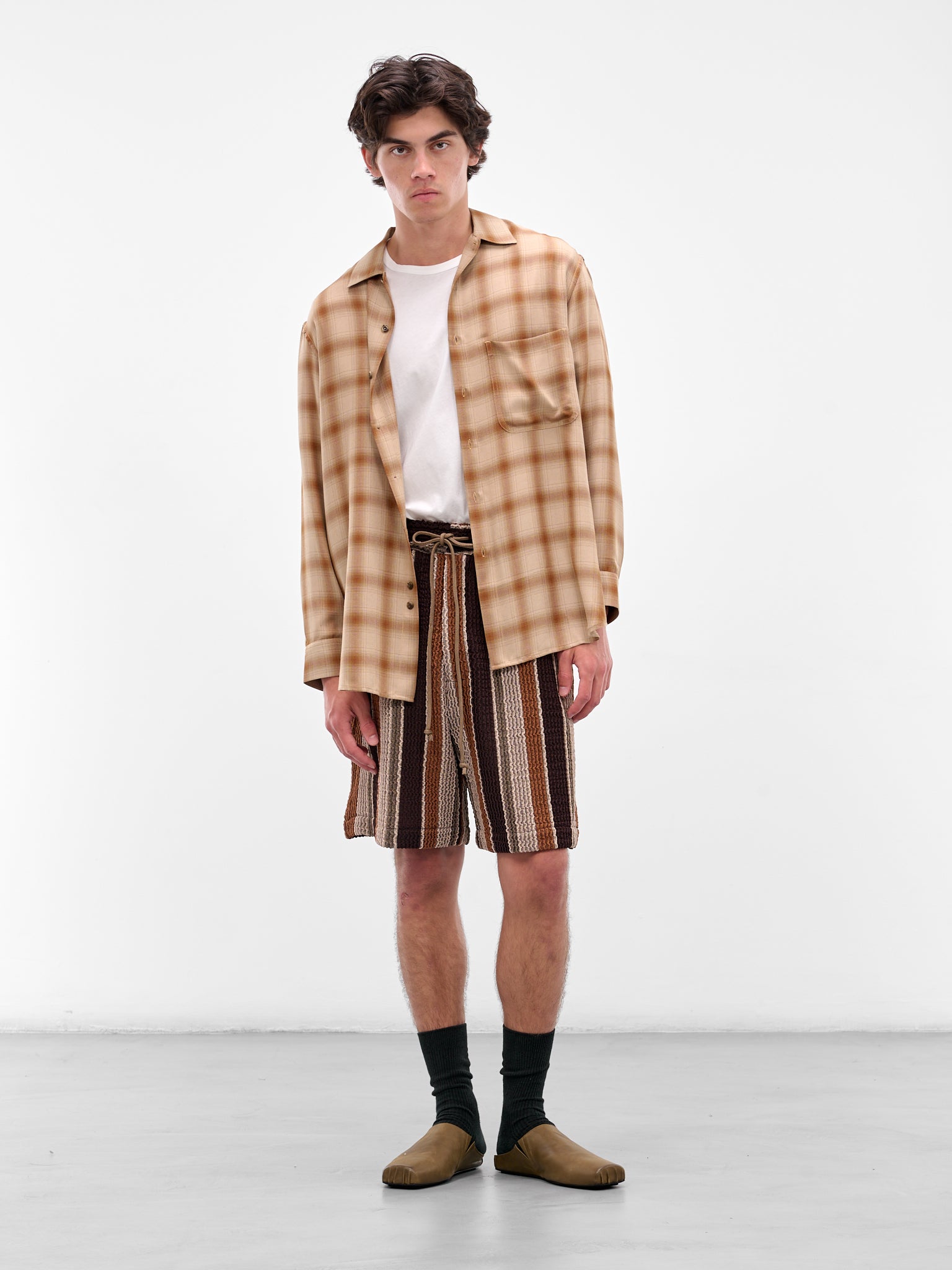 SONG FOR THE MUTE Striped Knit Shorts | H.Lorenzo - styled