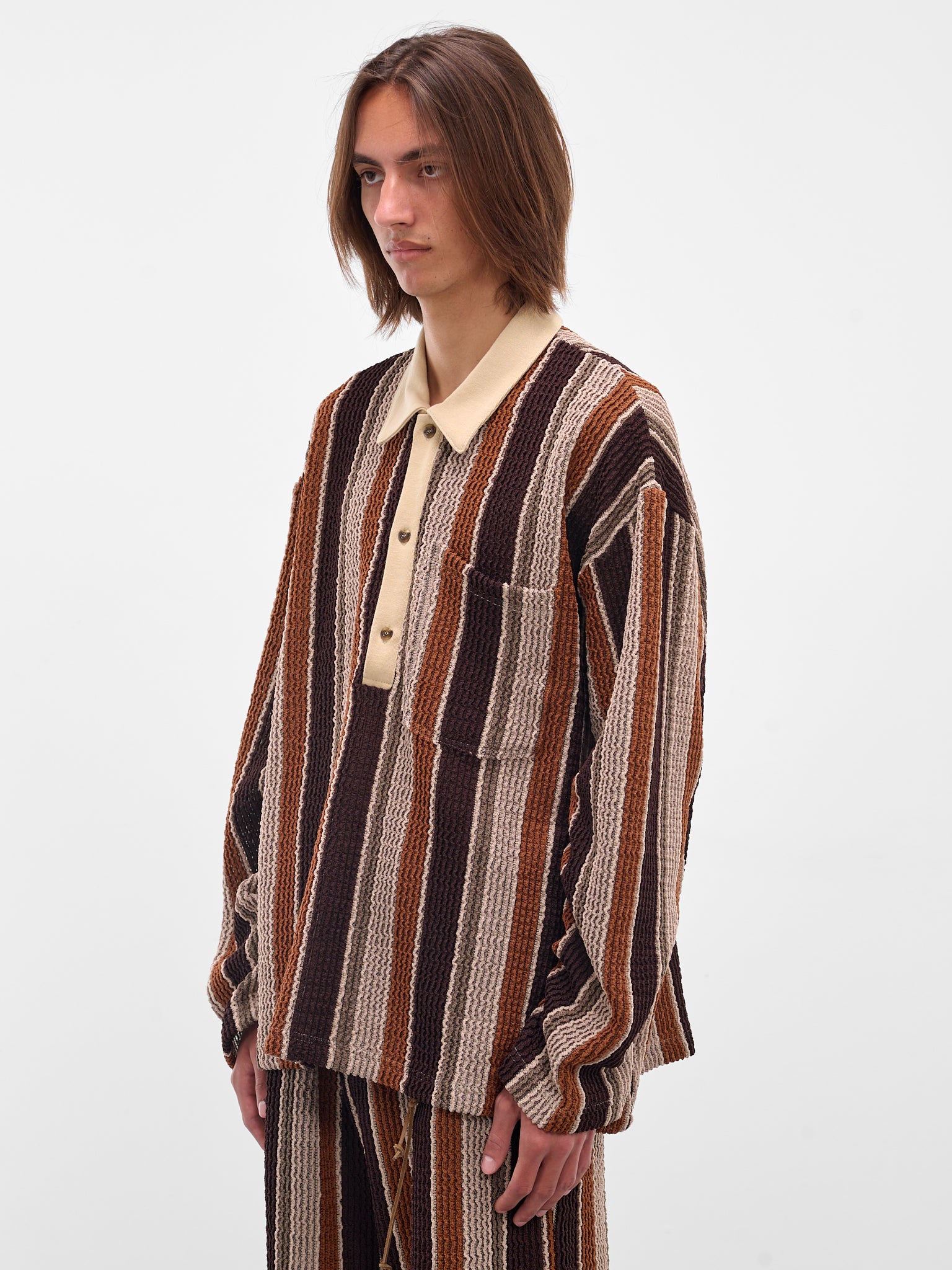 Brown Striped Long Sleeve Polo (252-MTL009-BEIGE-BROWN)