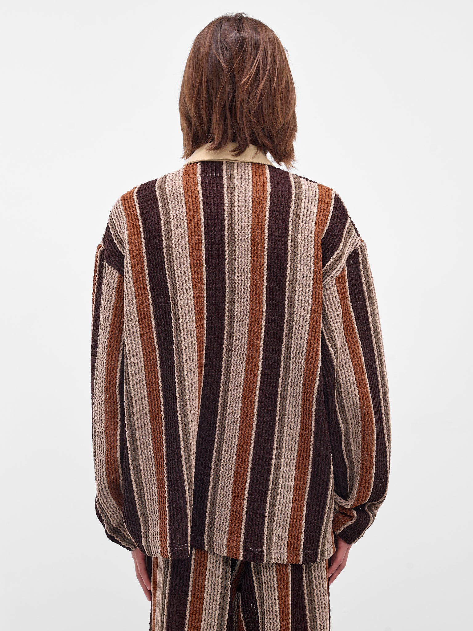Brown Striped Long Sleeve Polo (252-MTL009-BEIGE-BROWN)