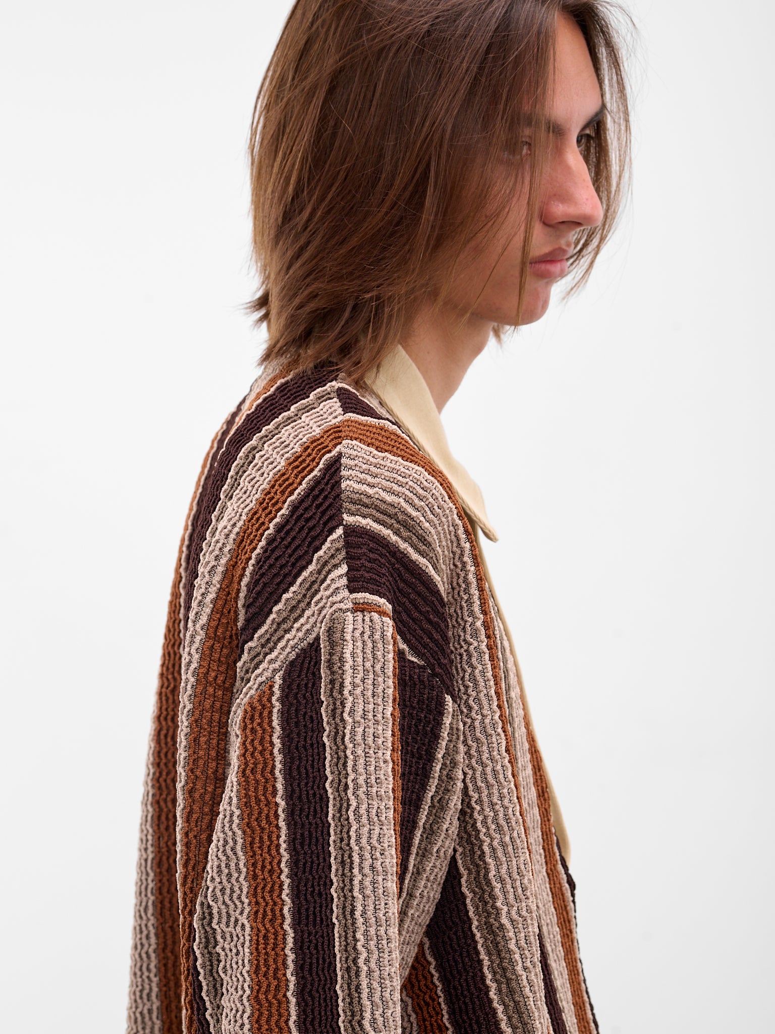 Brown Striped Long Sleeve Polo (252-MTL009-BEIGE-BROWN)