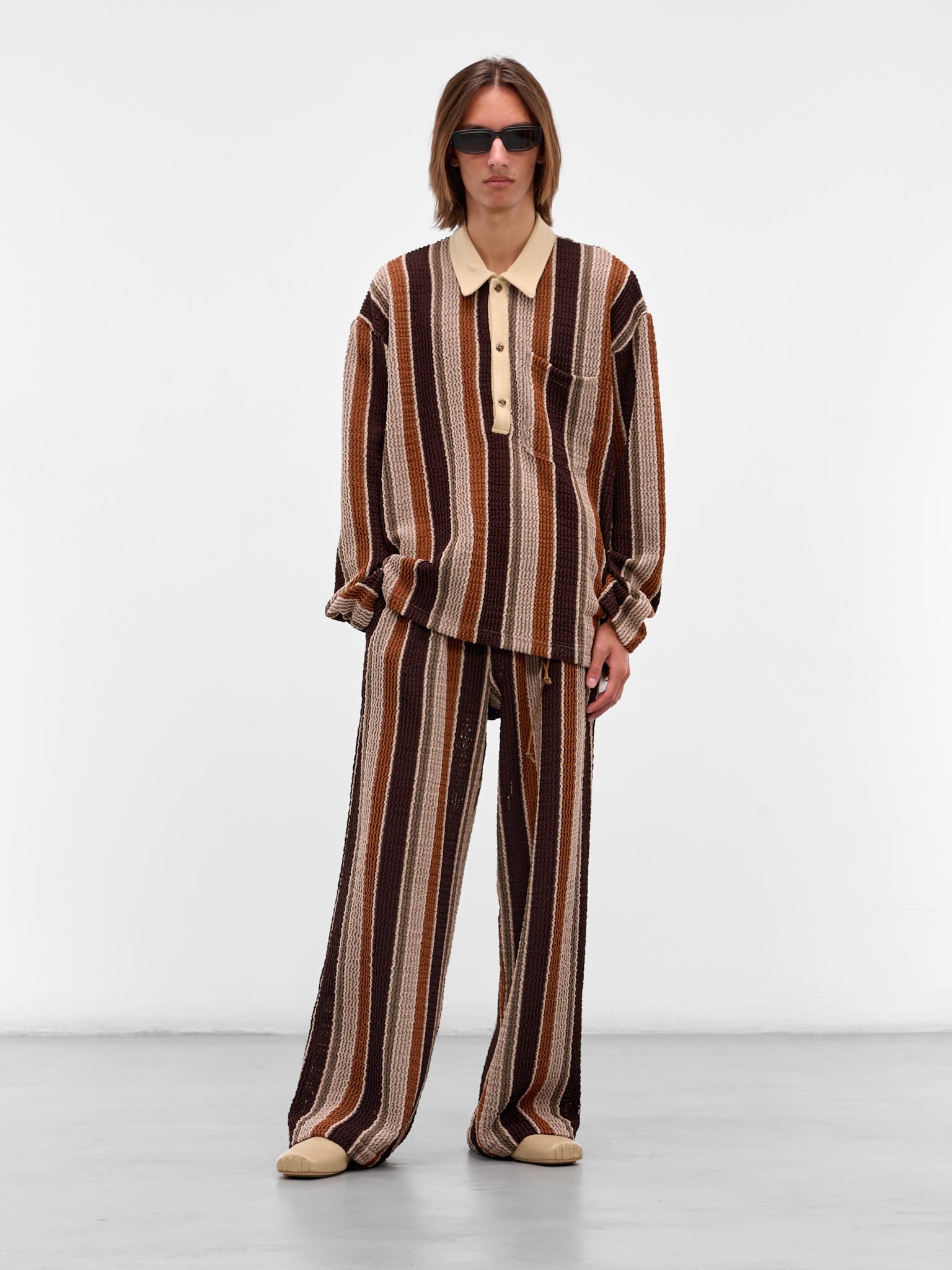 Brown Striped Long Sleeve Polo (252-MTL009-BEIGE-BROWN)