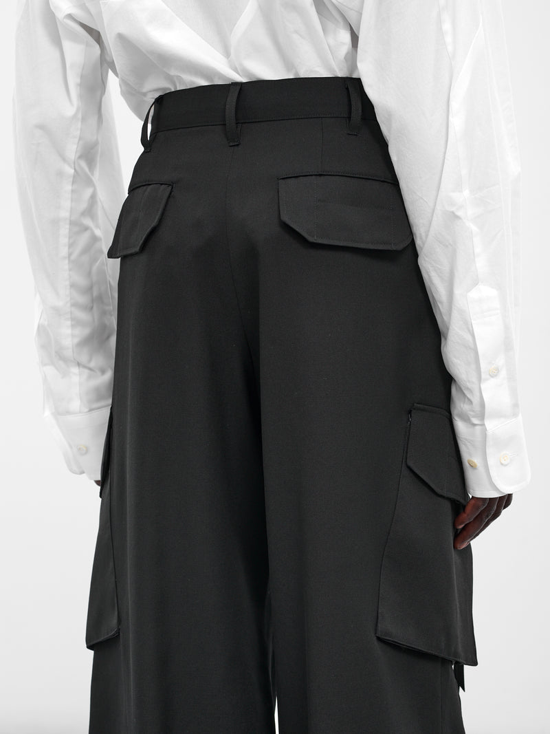 Black Wool Tailored Cargo Pants (25A0260-BLACK)