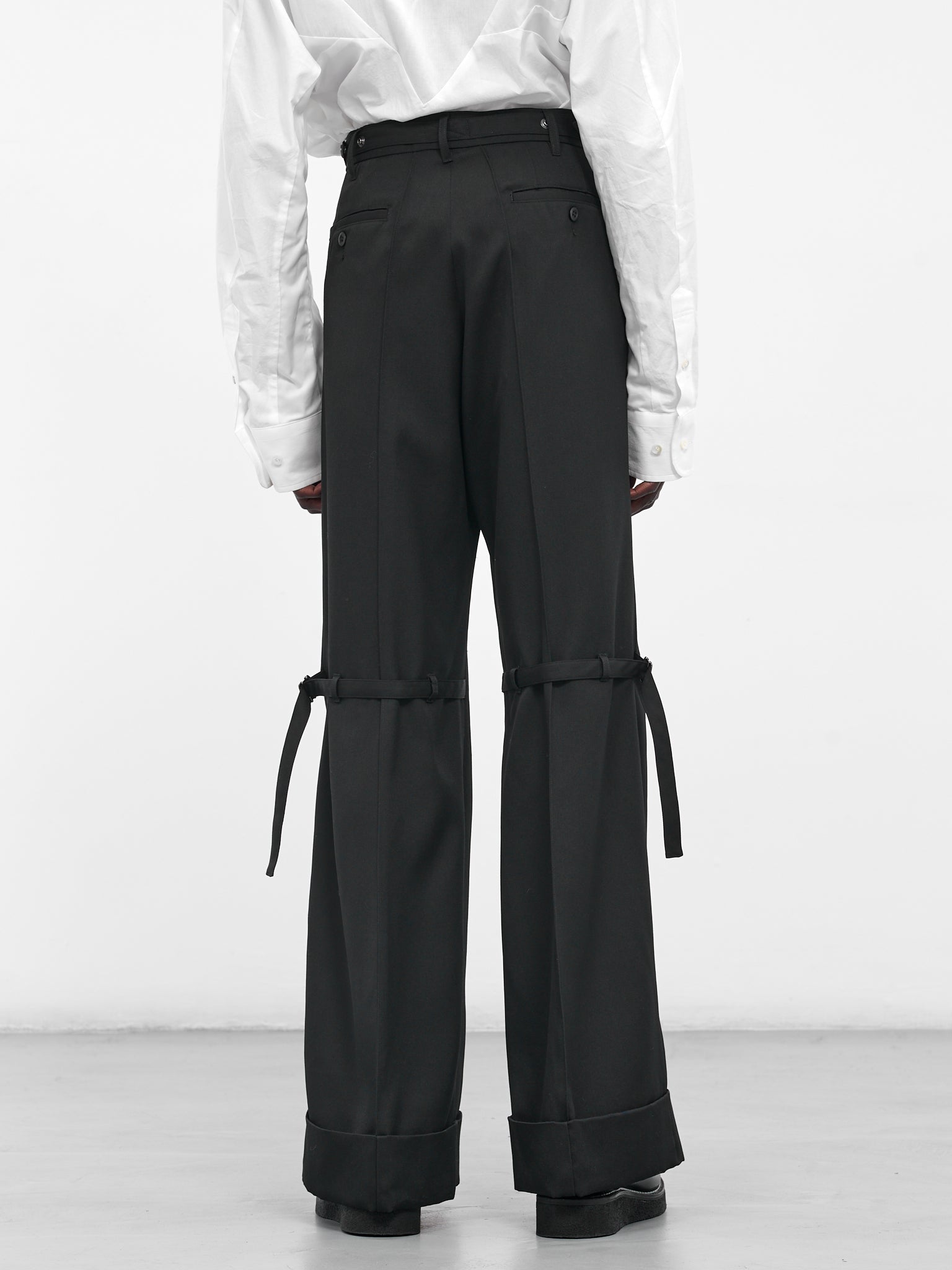 Black Wool Belted Flare Trousers (25A0261-BLACK)