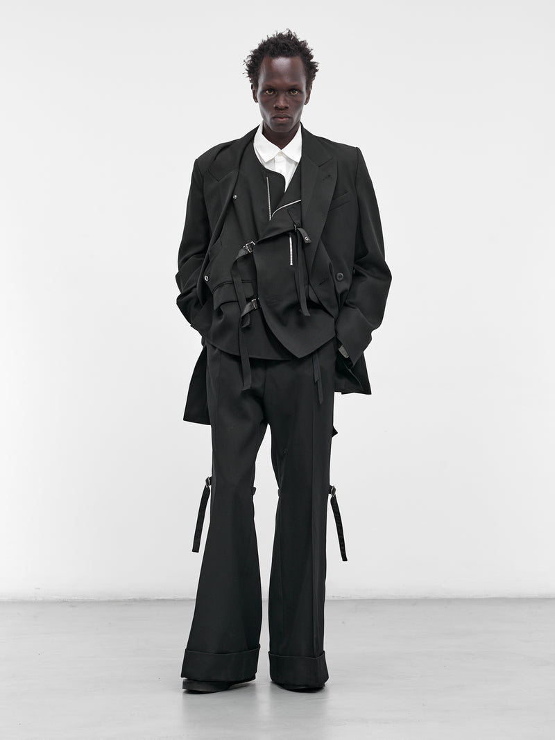 Black Wool Belted Flare Trousers (25A0261-BLACK)