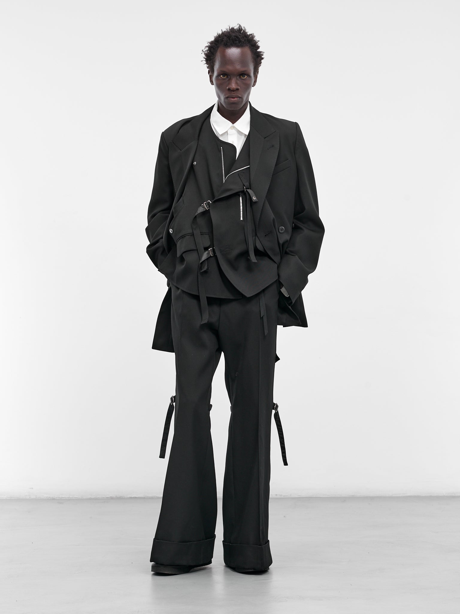 Black Wool Deconstructed Waistcoat Pants (25A0262-BLACK)