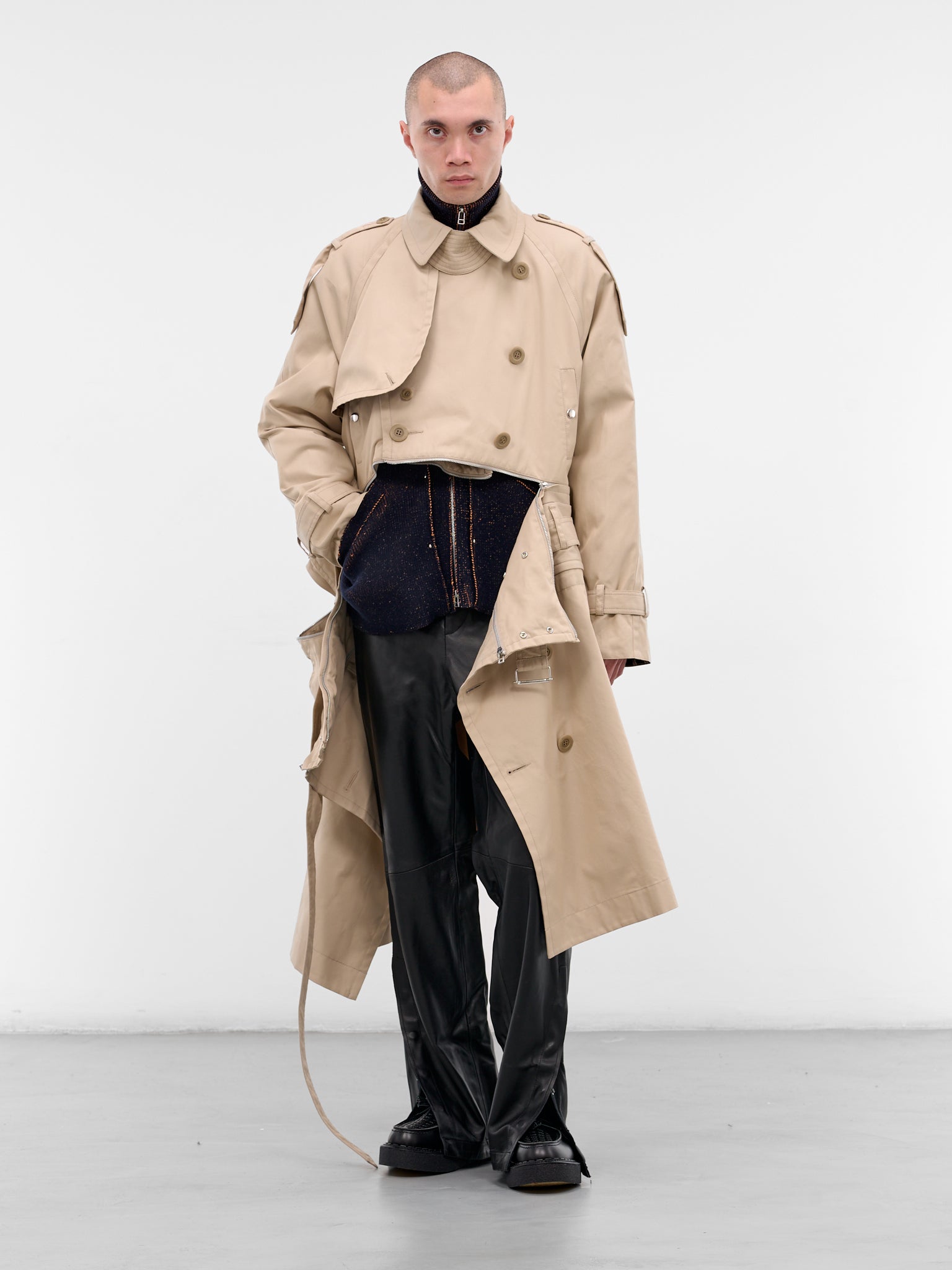 Beige Zip Panel Trench Coat (25A0268-BEIGE)