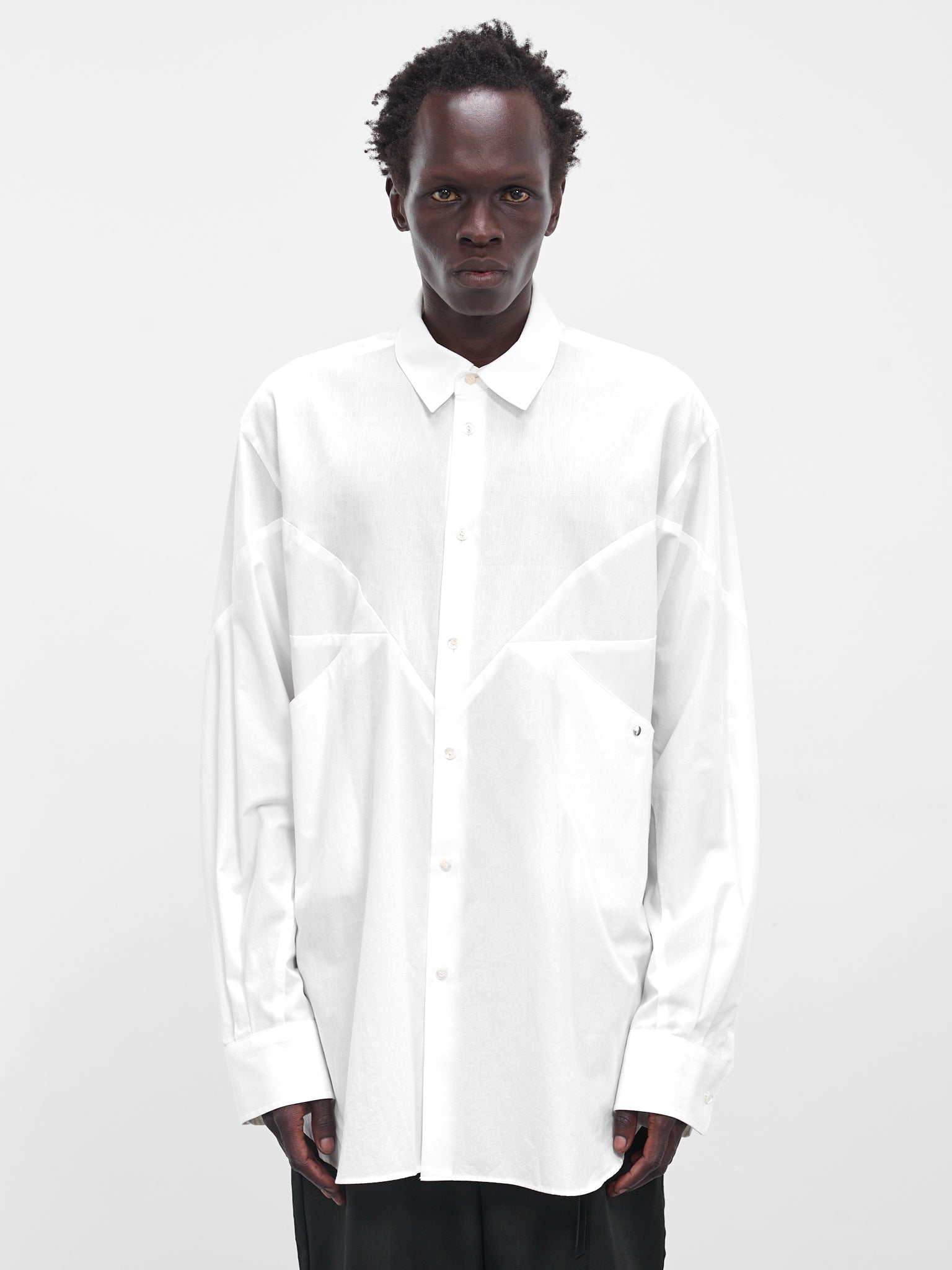 White Cotton Geometric Paneled Shirt (25A0275-WHITE)
