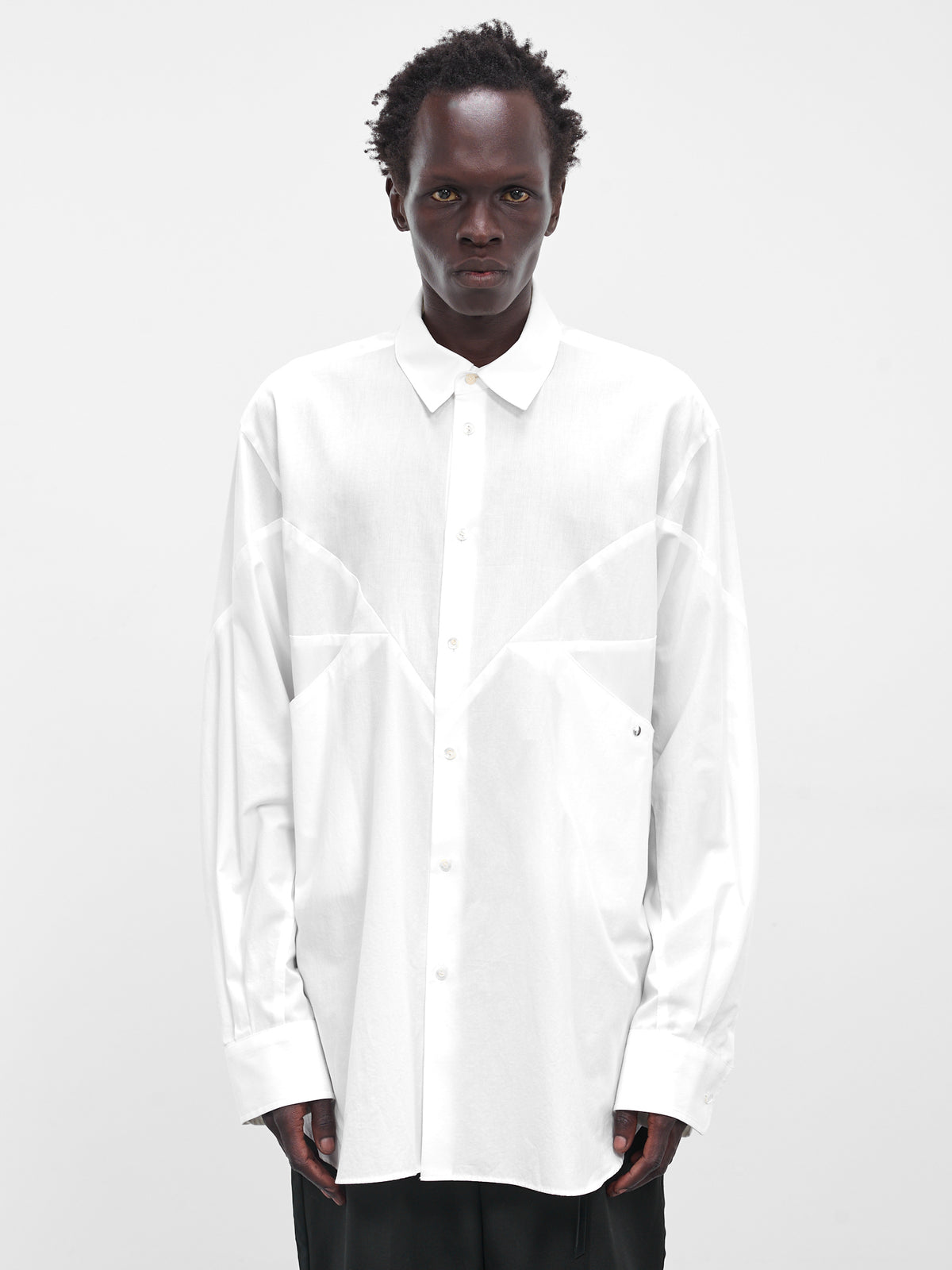 White Cotton Geometric Paneled Shirt (25A0275-WHITE)
