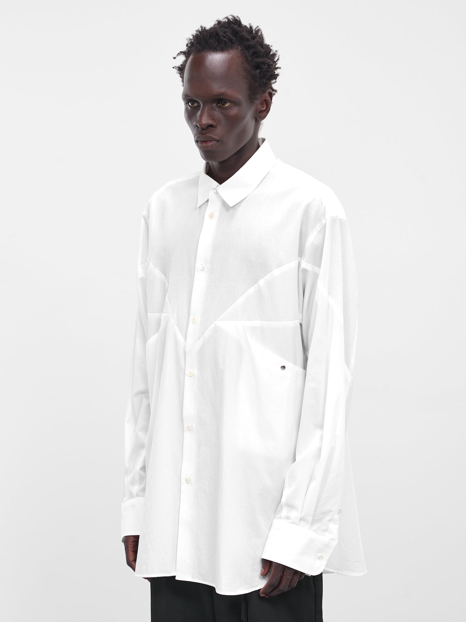 White Cotton Geometric Paneled Shirt (25A0275-WHITE)