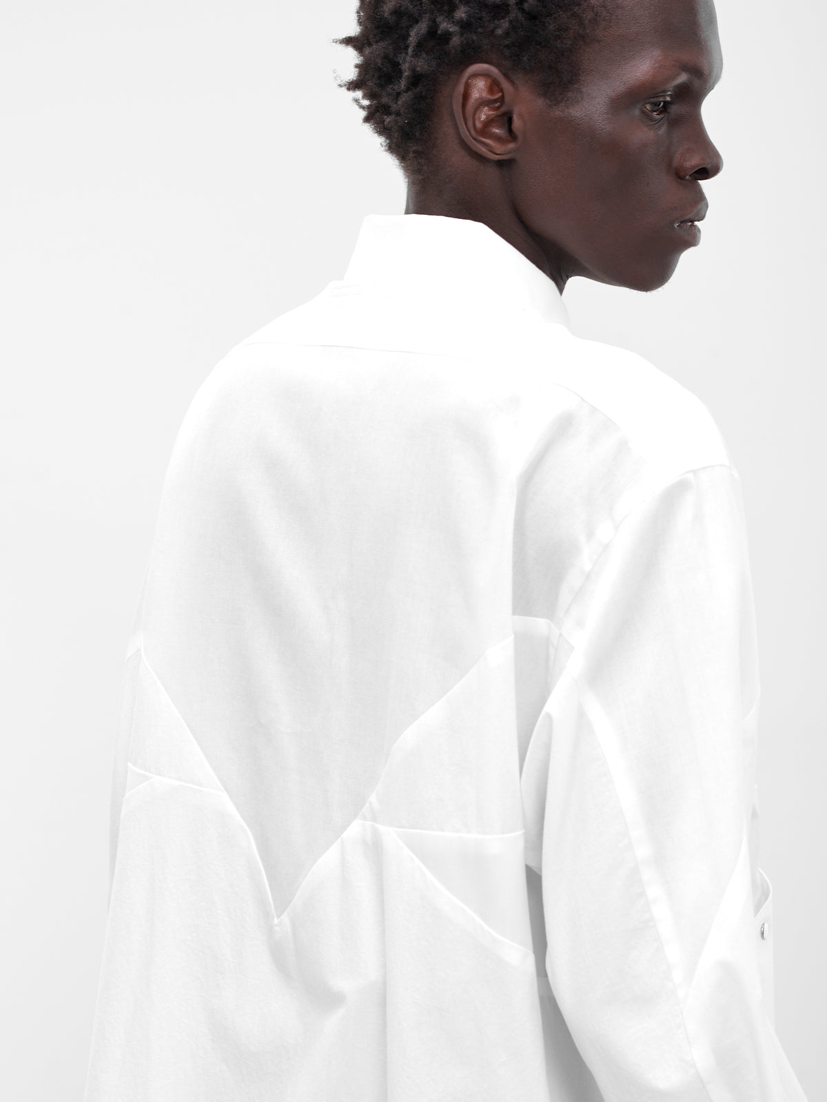 White Cotton Geometric Paneled Shirt (25A0275-WHITE)