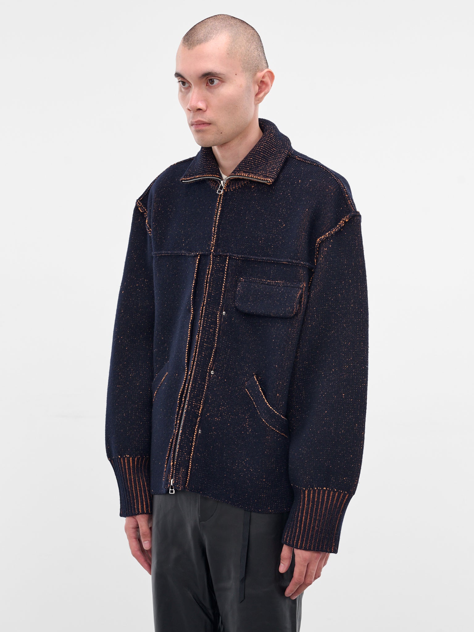 Navy Wool Knit Zip Jacket (25A0286-NAVY)