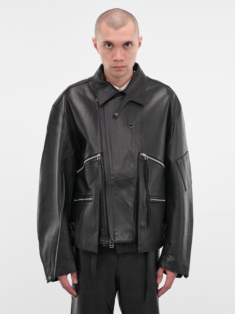 Black Lamb Leather Zip Jacket (25A0288-BLACK)