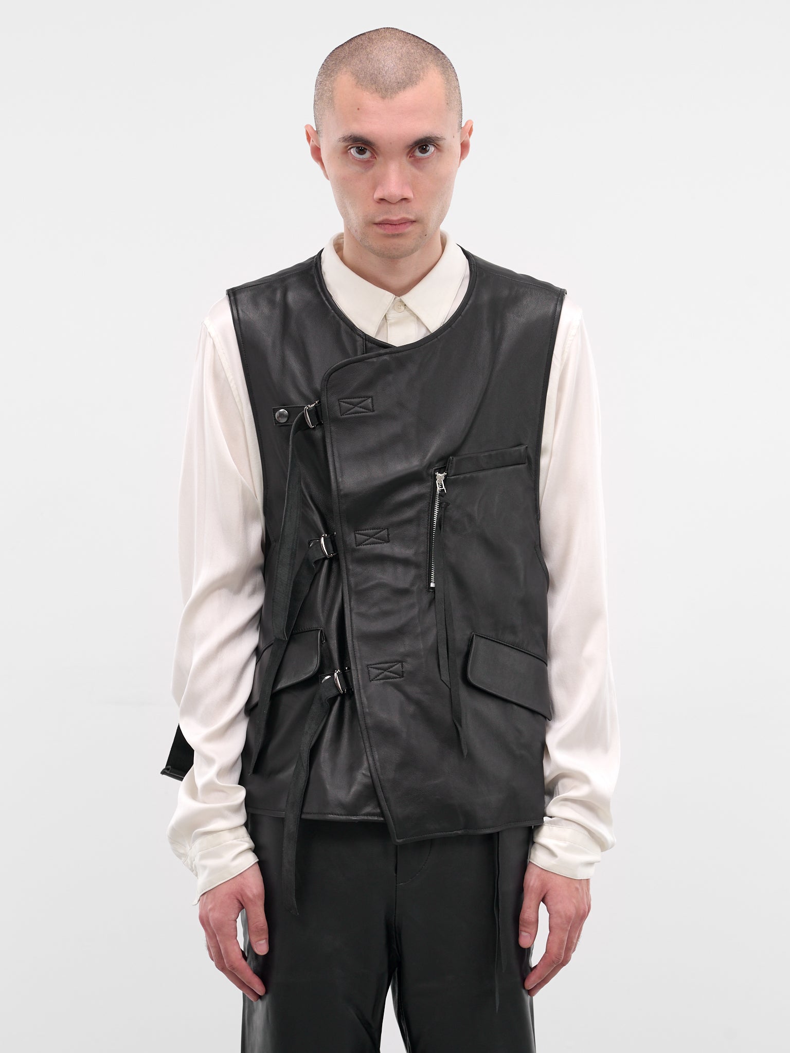 Black Lamb Leather Cinch Vest (25A0290-BLACK)