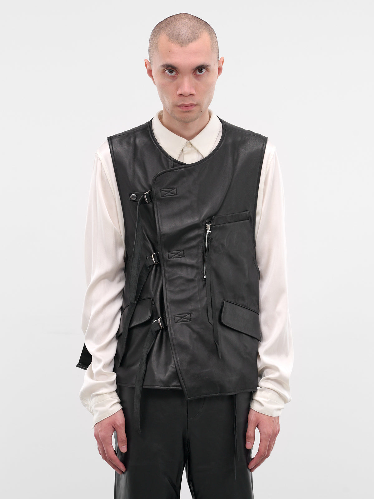 Black Lamb Leather Cinch Vest (25A0290-BLACK)