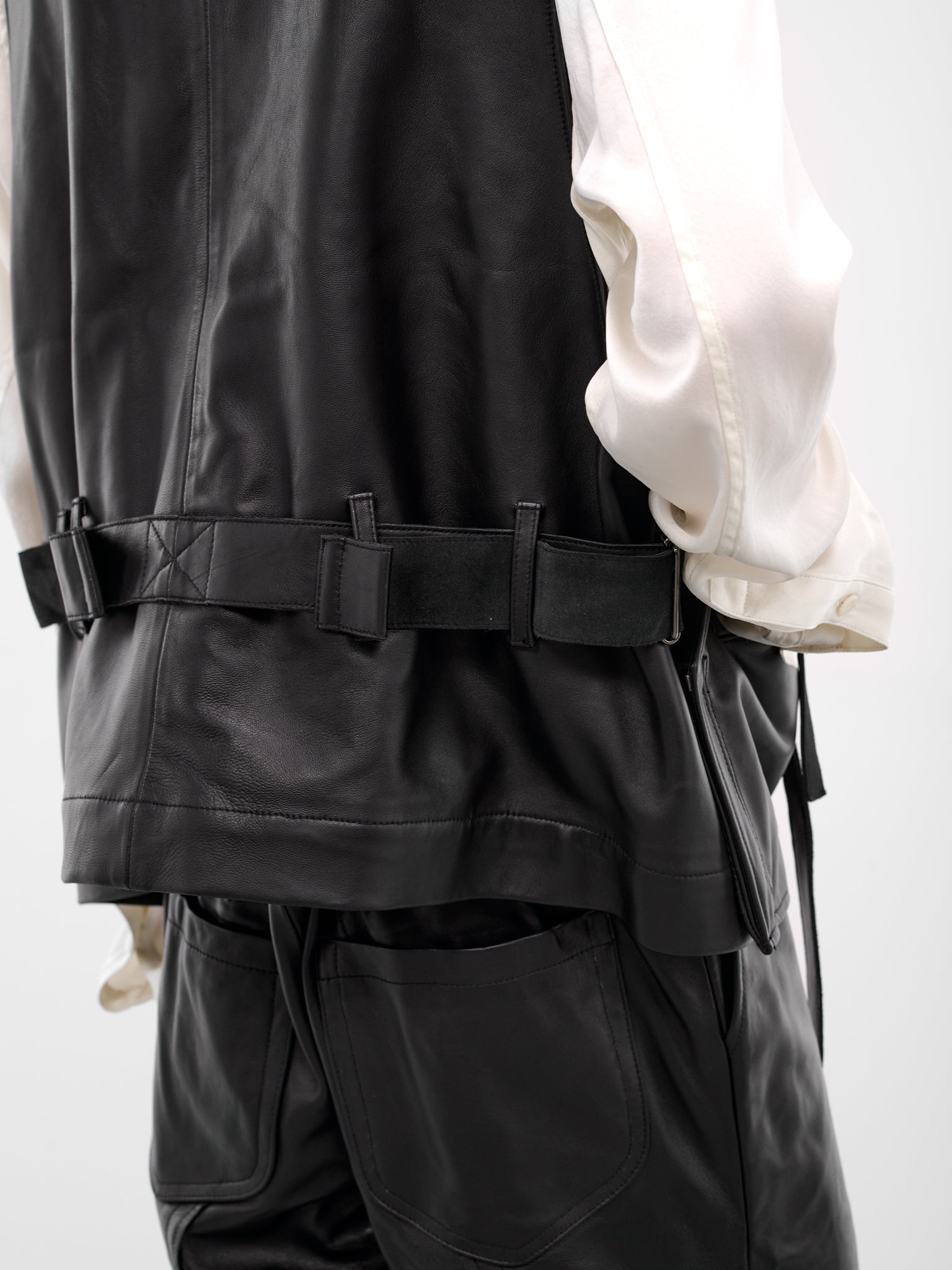 Black Lamb Leather Cinch Vest (25A0290-BLACK)