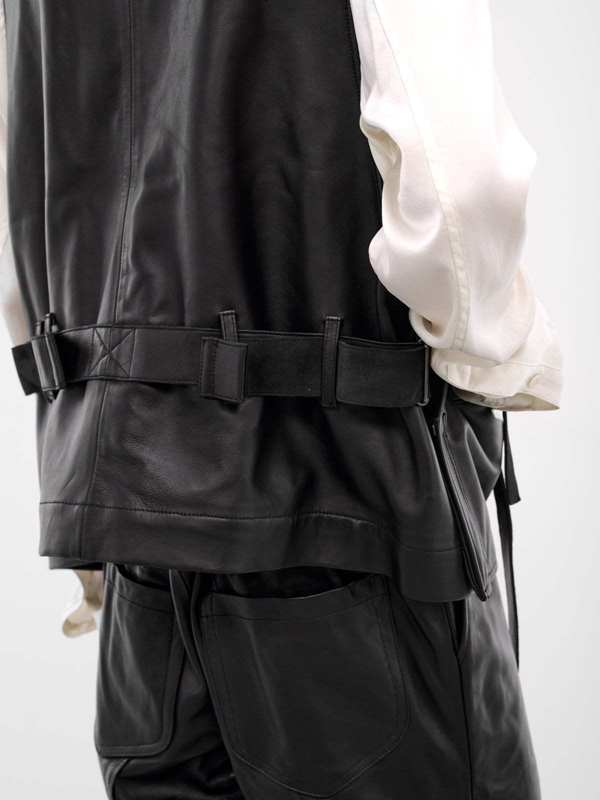 Black Lamb Leather Cinch Vest (25A0290-BLACK)