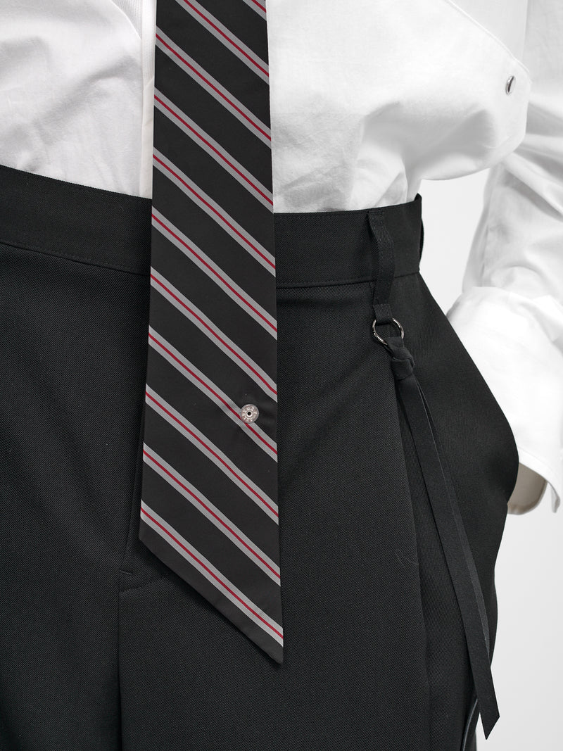 Black Buttoned Angled Neck Tie (25A0295-BLACK-GREY)