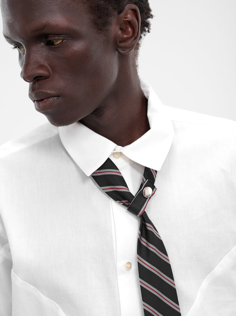 Black Buttoned Angled Neck Tie (25A0295-BLACK-GREY)