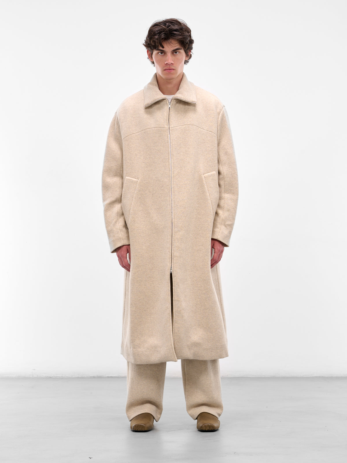 Beige Wool Zip Long Coat (25A96MRU27-DUNE)