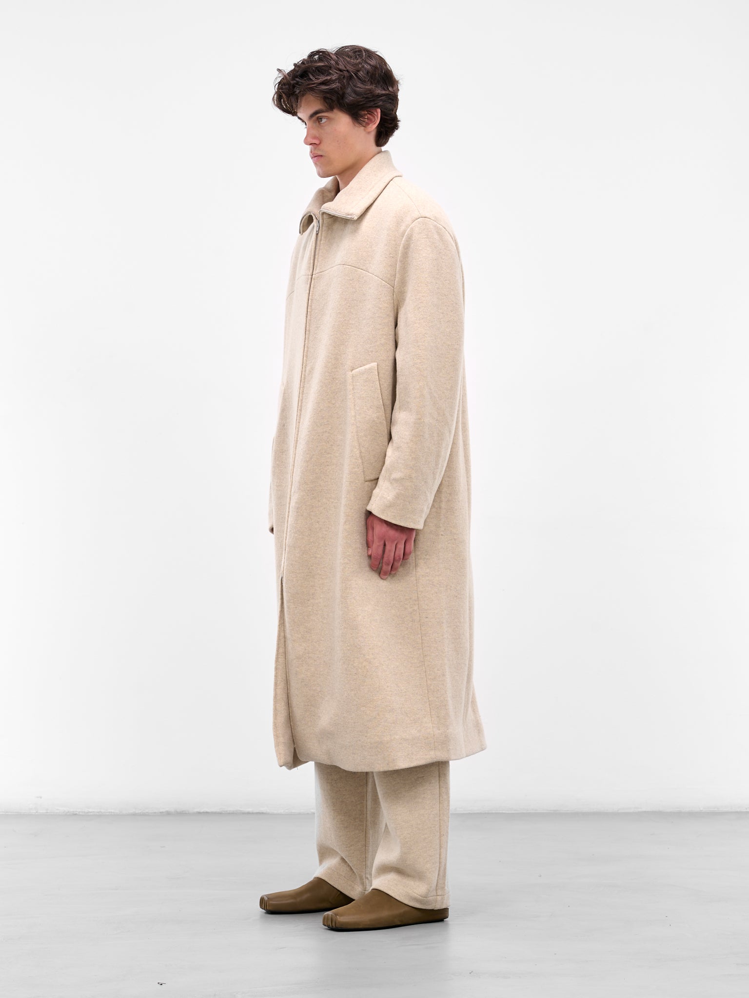 Beige Wool Zip Long Coat (25A96MRU27-DUNE)