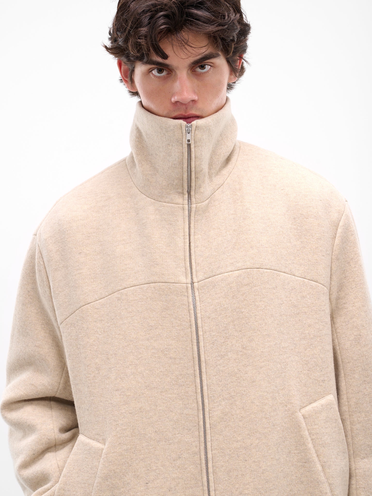 Beige Wool Zip Long Coat (25A96MRU27-DUNE)