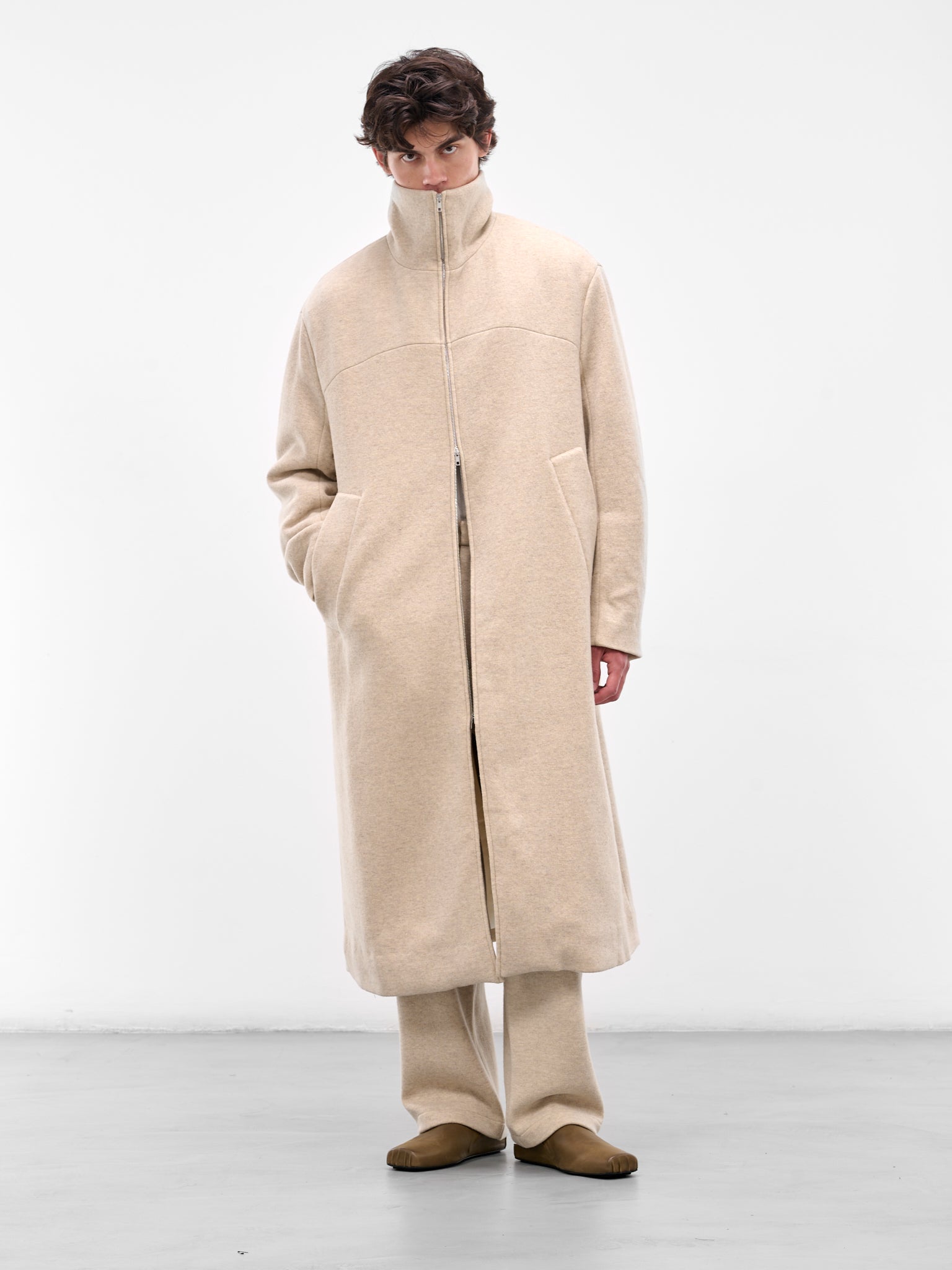 Beige Wool Zip Long Coat (25A96MRU27-DUNE)