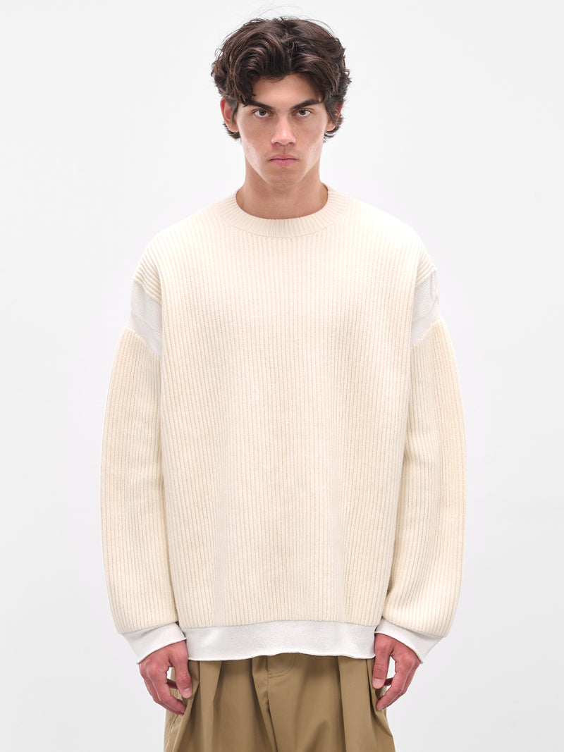 White Rib-Knit Crewneck Sweater (25A96MUK07-IVORY)