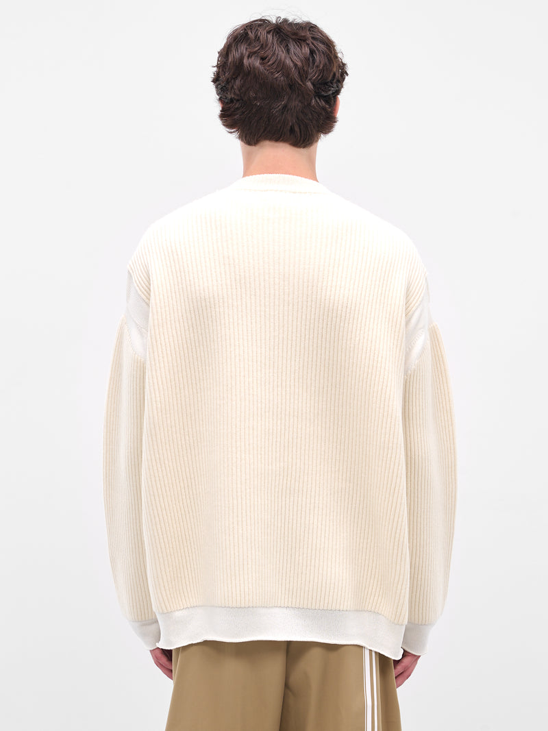 White Rib-Knit Crewneck Sweater (25A96MUK07-IVORY)