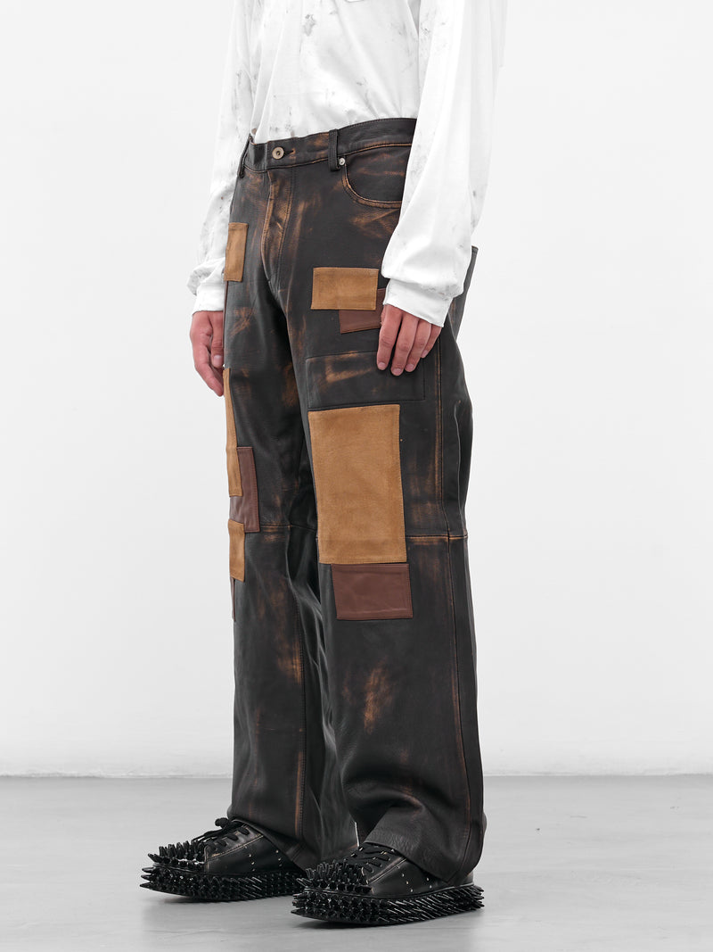 Worn Black Patchwork Leather Trousers (25AW09PT318-BLACK)