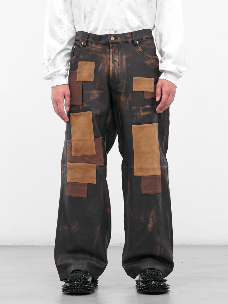 Worn Black Patchwork Leather Trousers (25AW09PT318-BLACK)