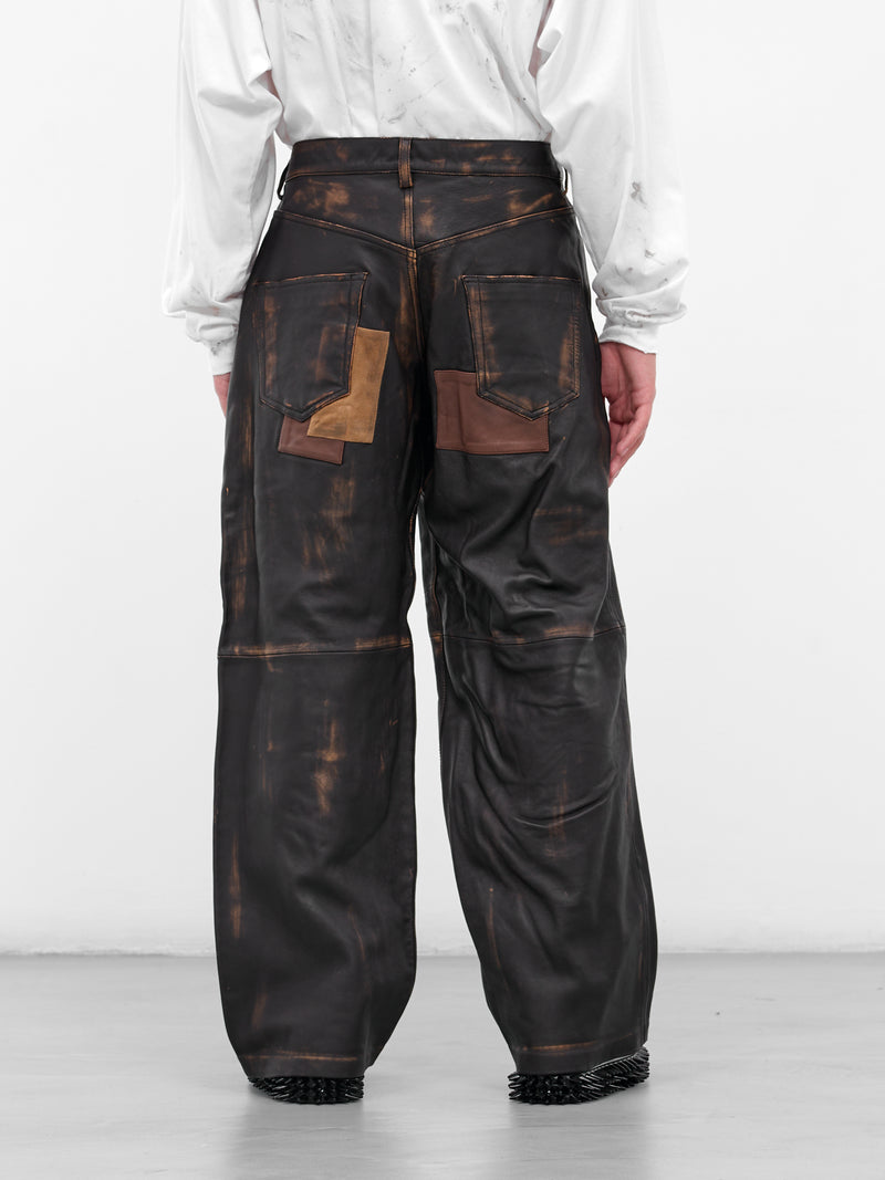 Worn Black Patchwork Leather Trousers (25AW09PT318-BLACK)