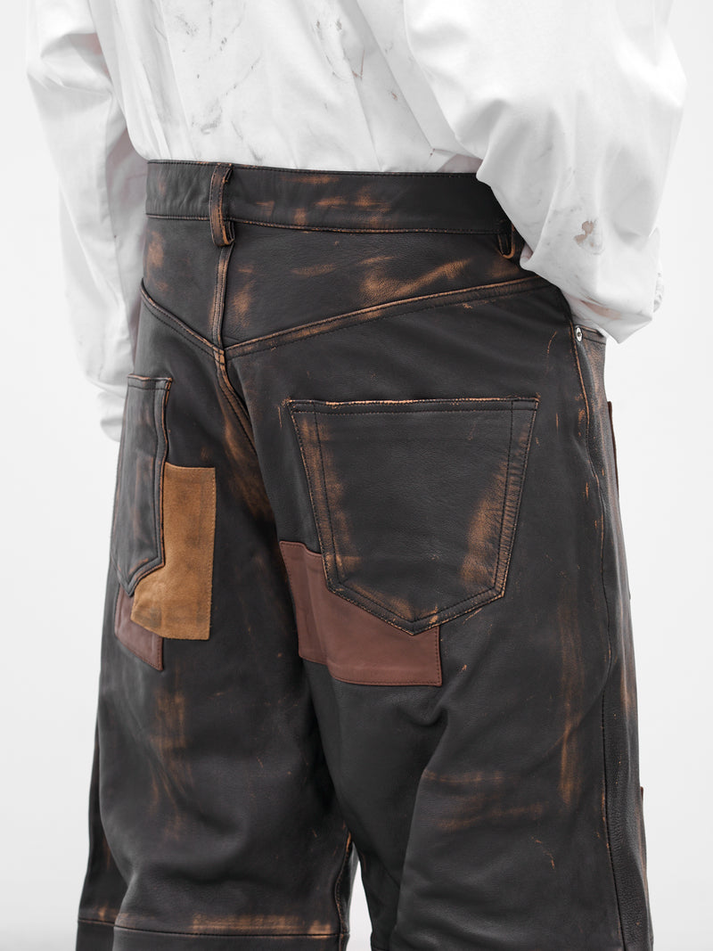 Worn Black Patchwork Leather Trousers (25AW09PT318-BLACK)