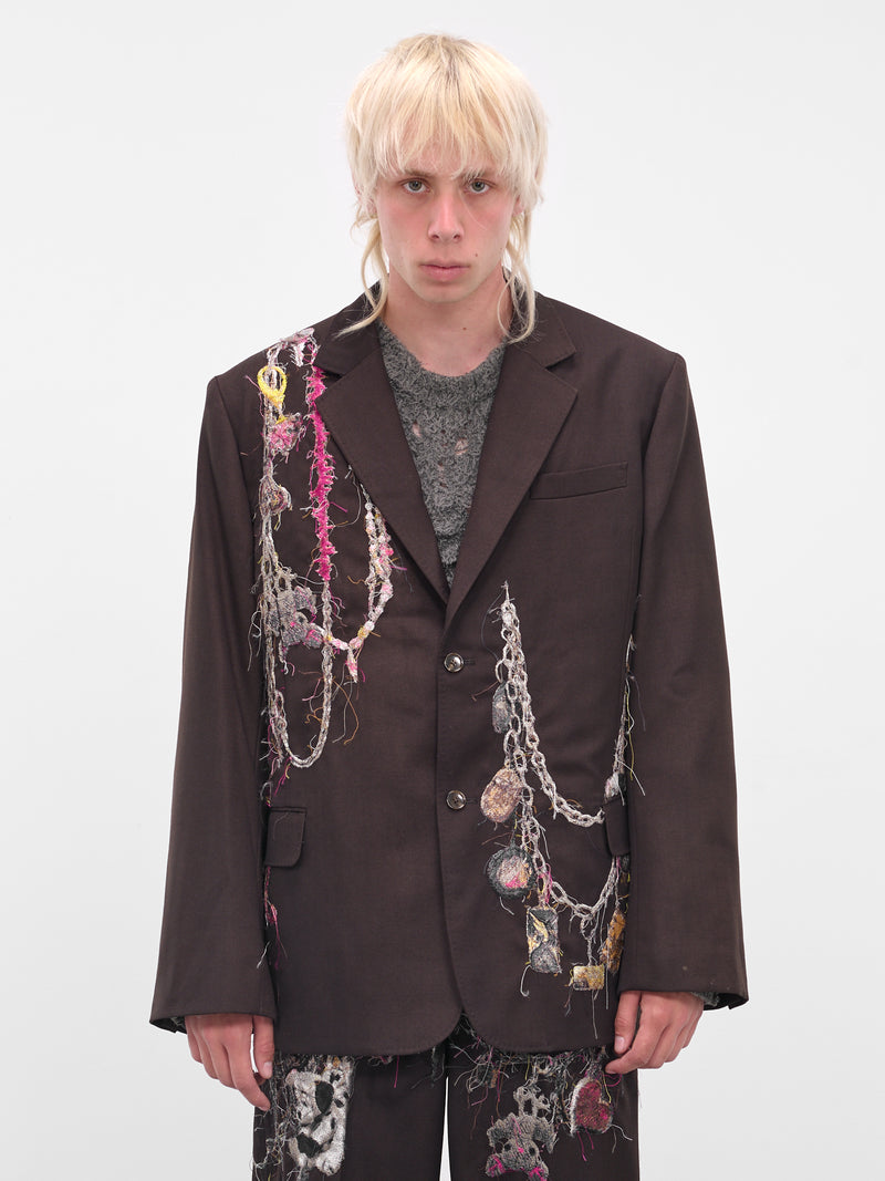 Burgundy Trompe L'oeil Jewelry Blazer (25AW16JK74-BROWN)