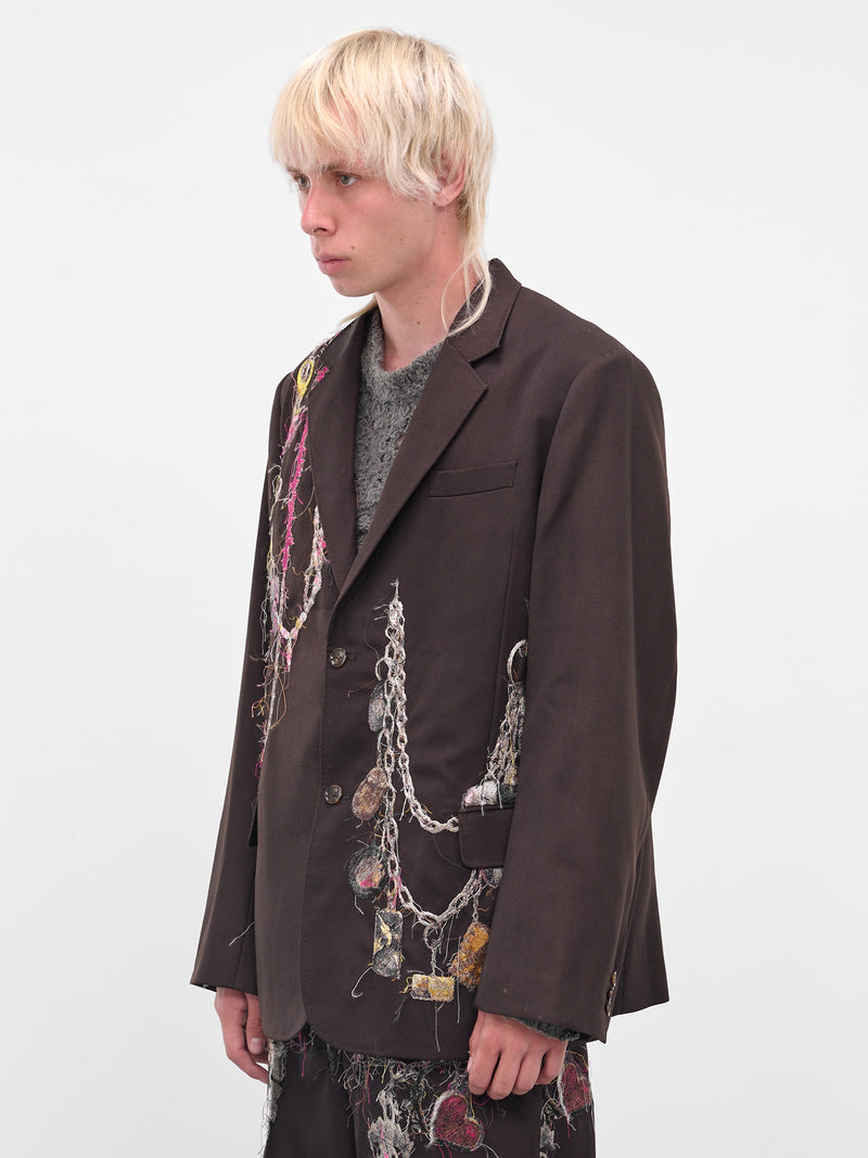 Burgundy Trompe L'oeil Jewelry Blazer (25AW16JK74-BROWN)