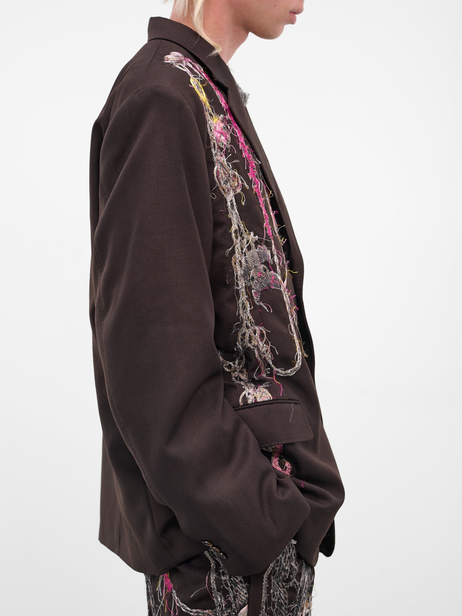 Burgundy Trompe L'oeil Jewelry Blazer (25AW16JK74-BROWN)