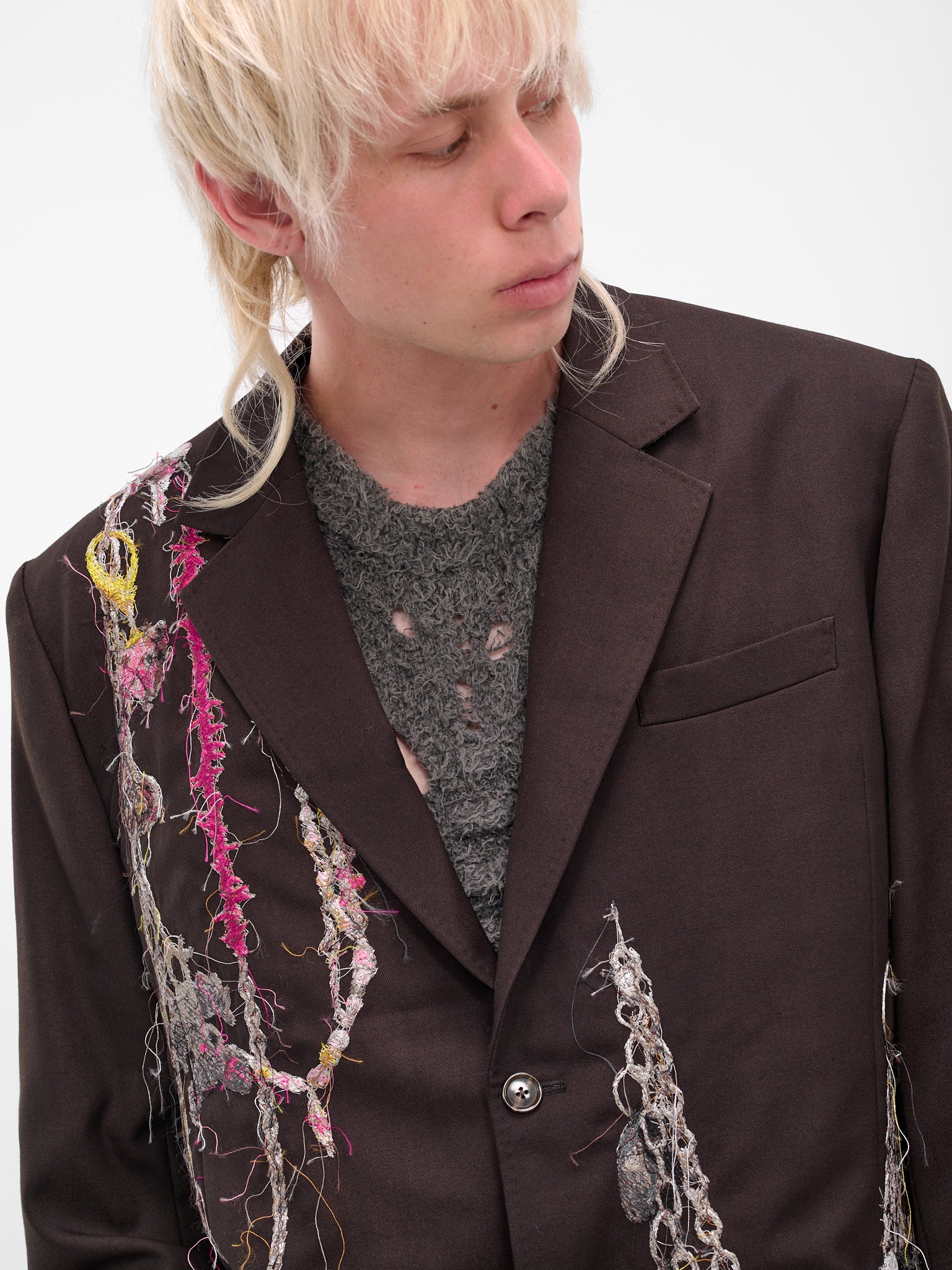 Burgundy Trompe L'oeil Jewelry Blazer (25AW16JK74-BROWN)