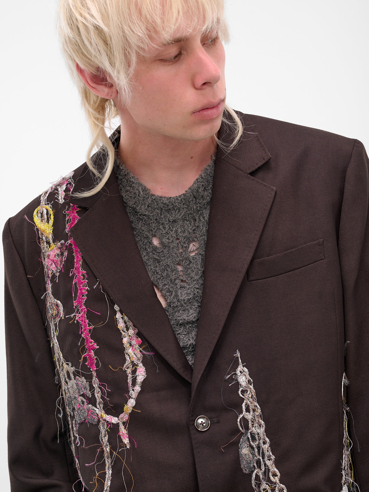 Burgundy Trompe L'oeil Jewelry Blazer (25AW16JK74-BROWN)