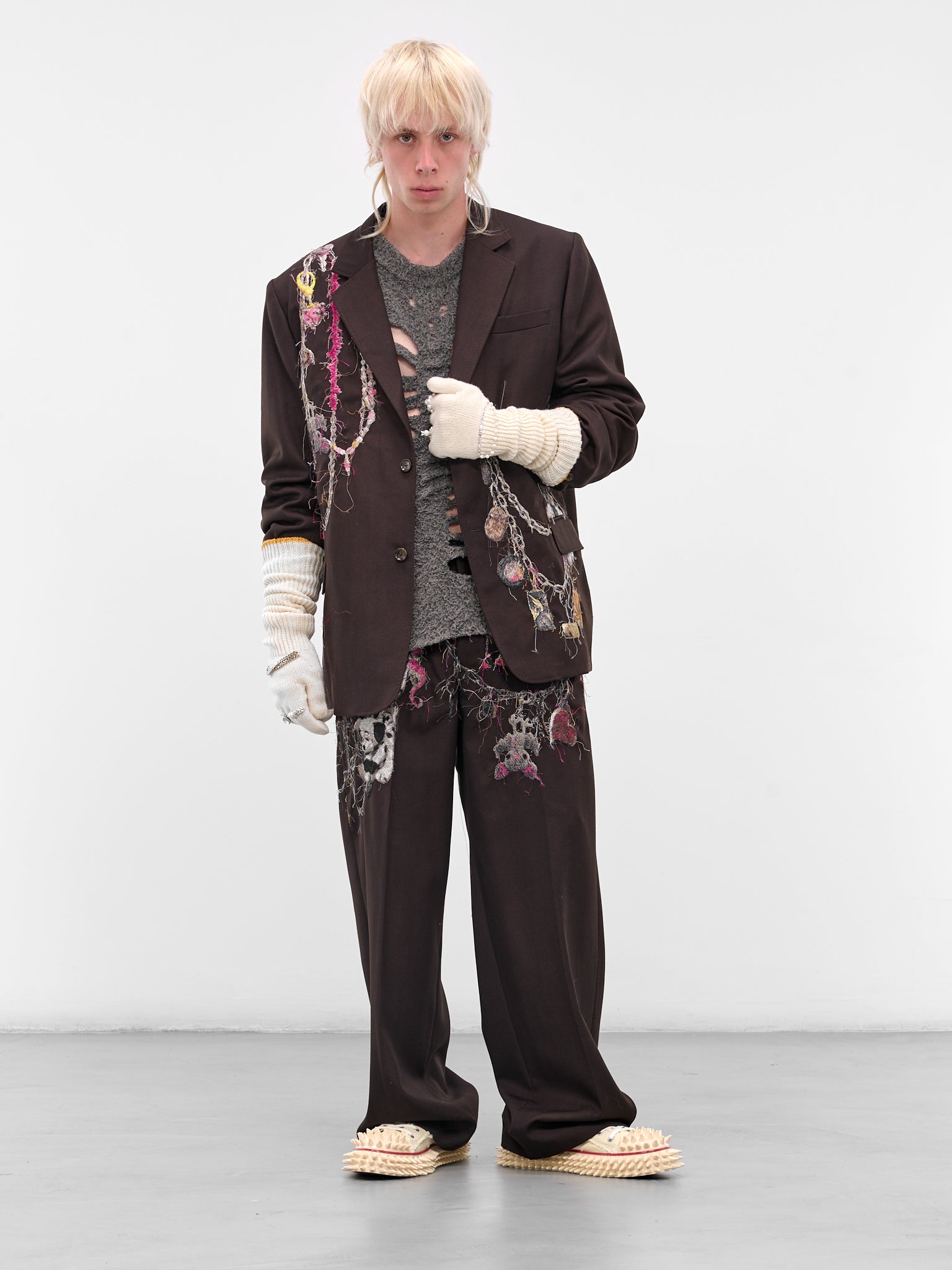 Burgundy Trompe L'oeil Jewelry Blazer (25AW16JK74-BROWN)