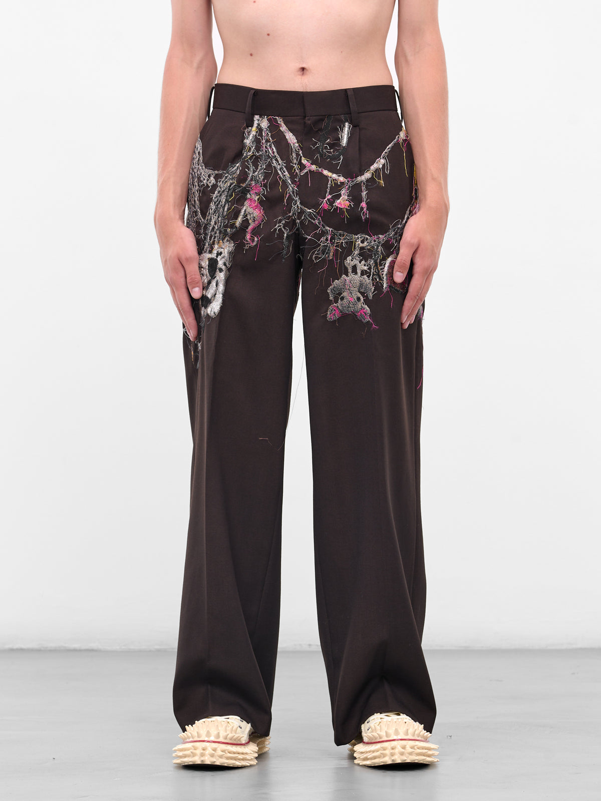 Burgundy Trompe L'oeil Jewelry Trousers (25AW16PT320-BROWN)