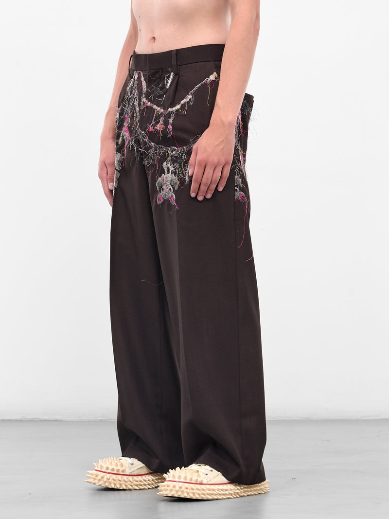 Burgundy Trompe L'oeil Jewelry Trousers (25AW16PT320-BROWN)