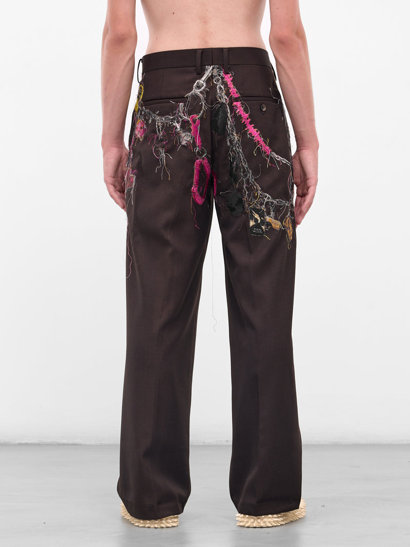 Burgundy Trompe L'oeil Jewelry Trousers (25AW16PT320-BROWN)
