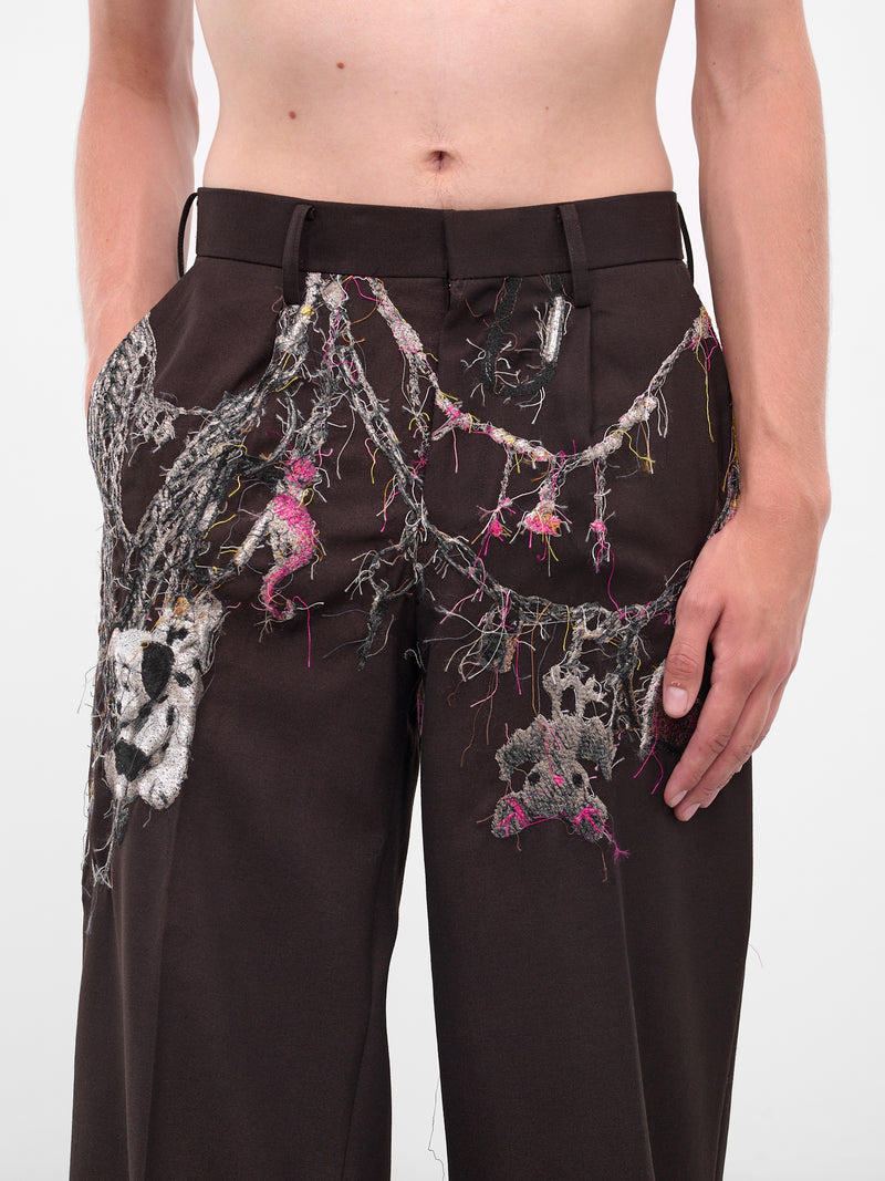 Burgundy Trompe L'oeil Jewelry Trousers (25AW16PT320-BROWN)