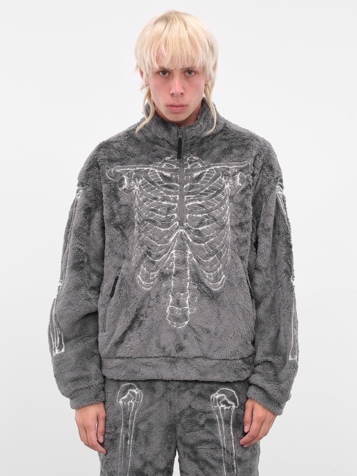 Gray Skeletal Embroidery Fleece Sweater (25AW32BL232-GREY)