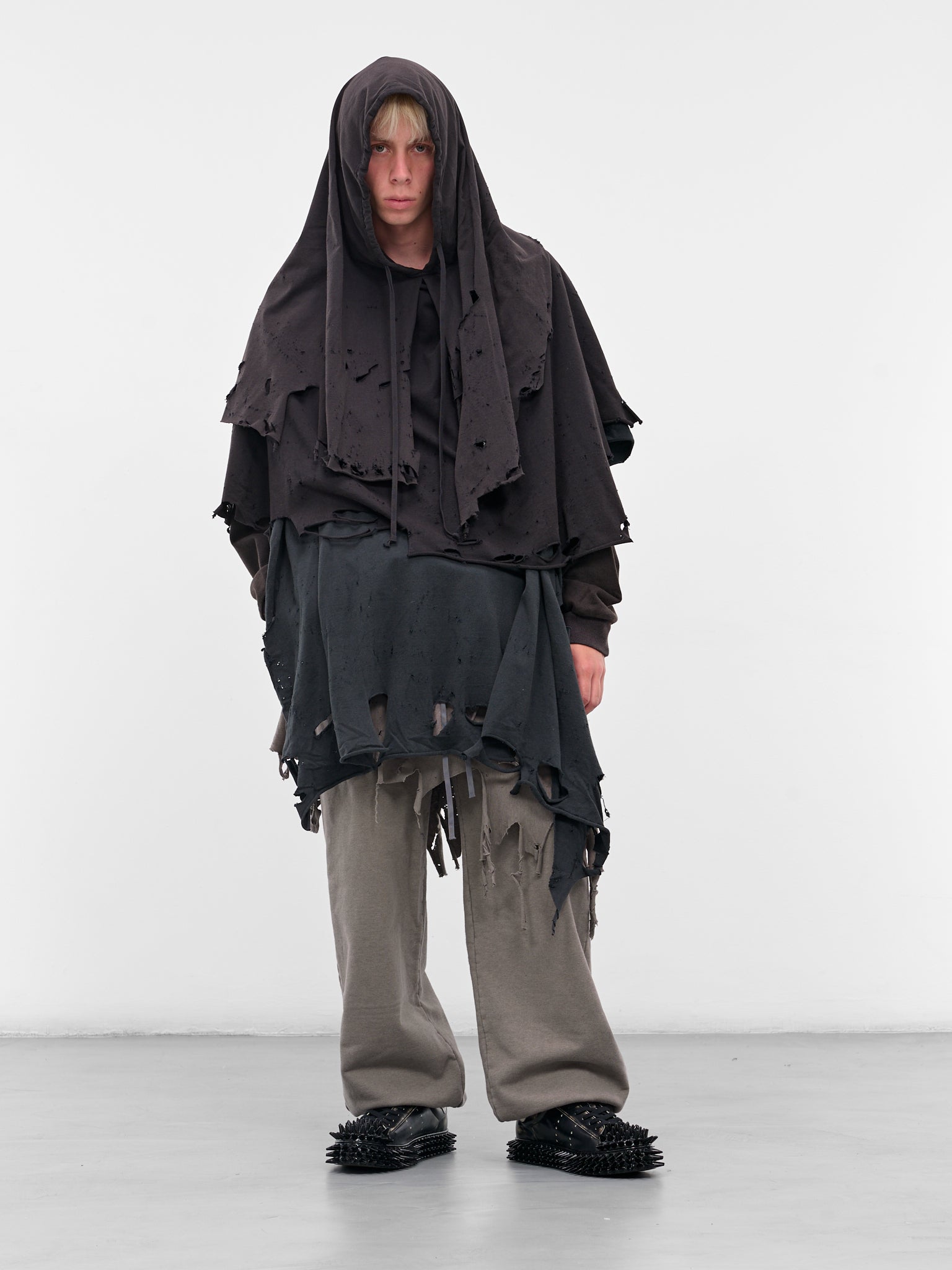 Black Distressed Layering Hoodie (25AW34CS397-BLACK)