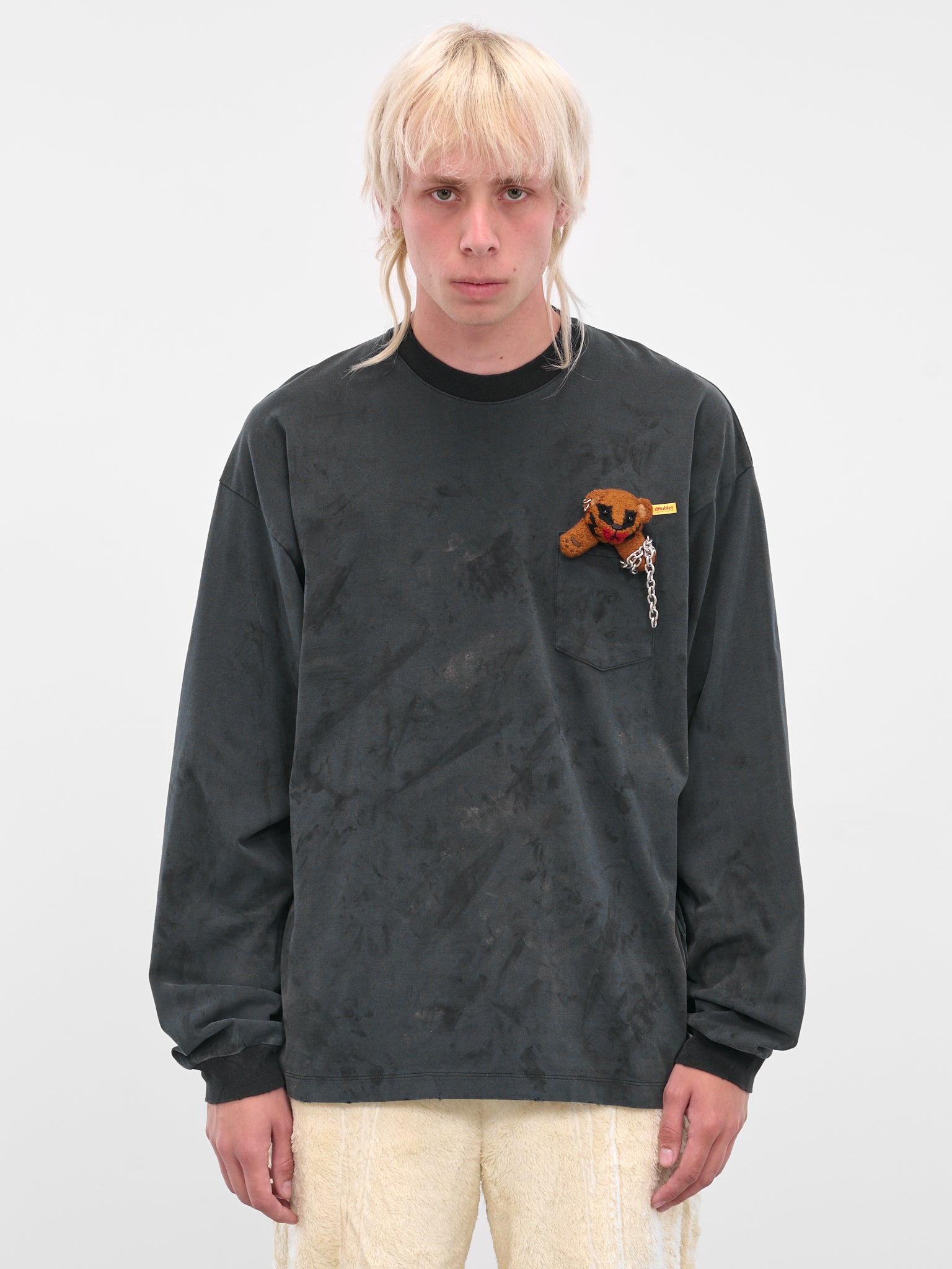 Black Distressed Teddy Bear Tee (25AW39CS402-BLACK)