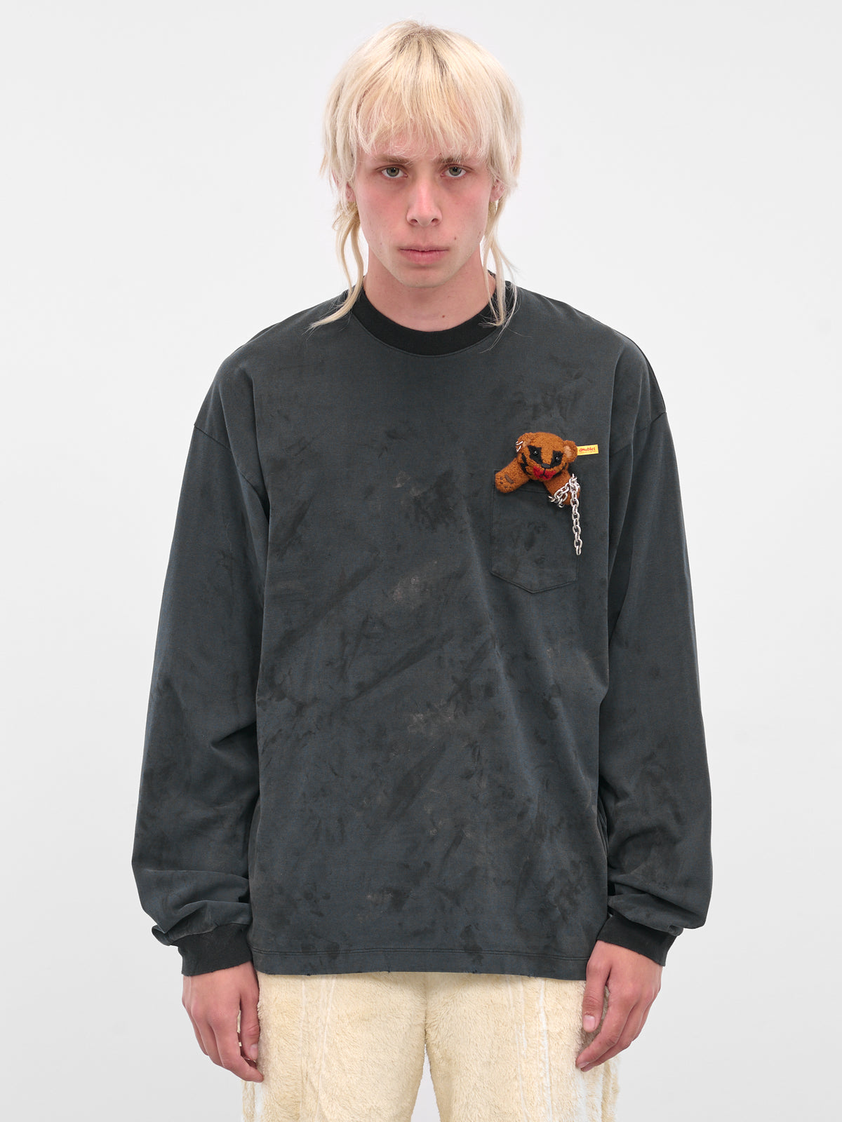 Black Distressed Teddy Bear Tee (25AW39CS402-BLACK)