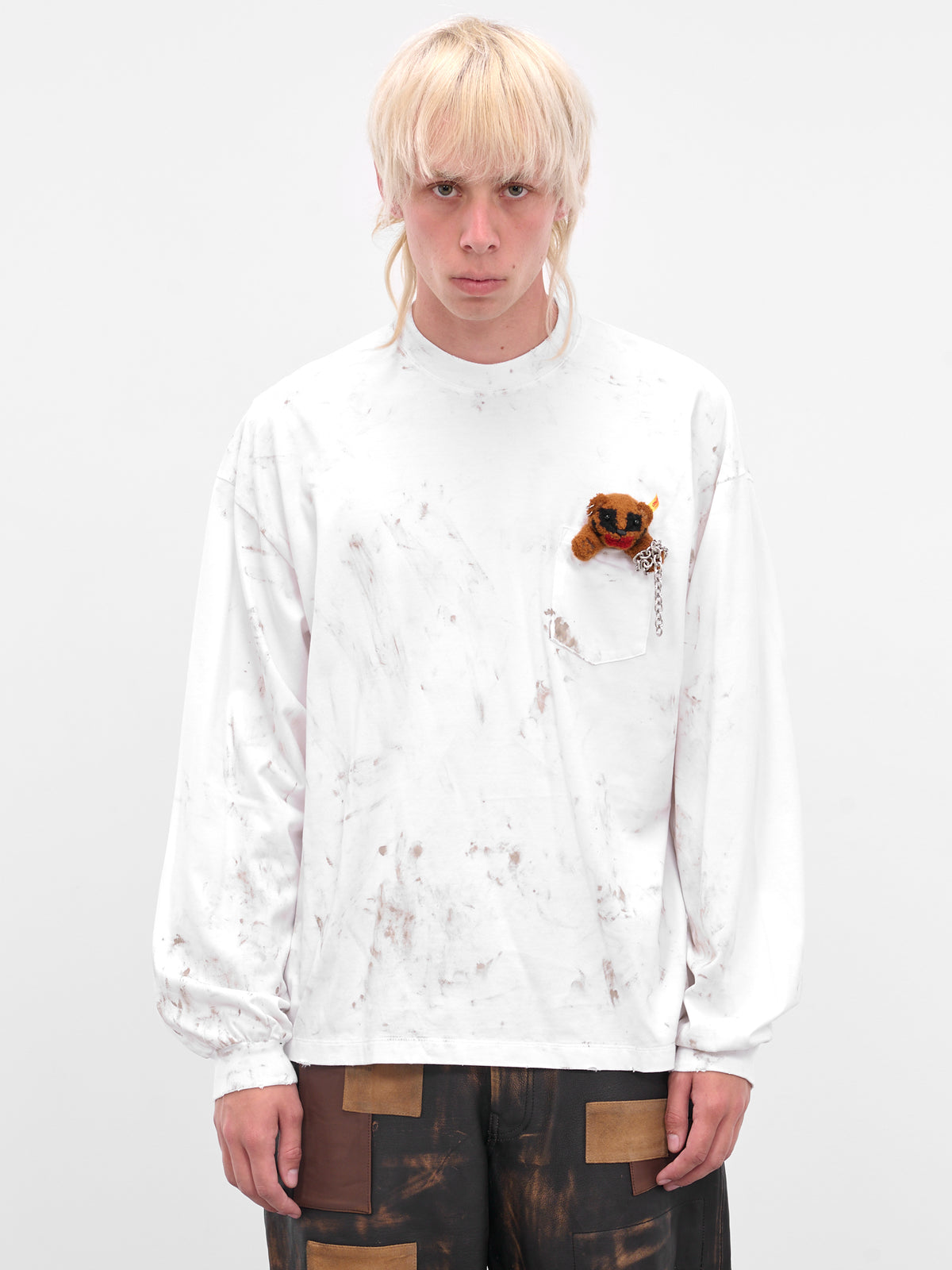 White Distressed Teddy Bear Tee (25AW39CS402-WHITE)