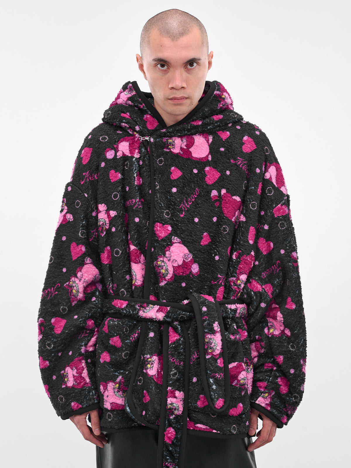 Black Graphic Fleece Hooded Robe (25AW40C073-BLACK)