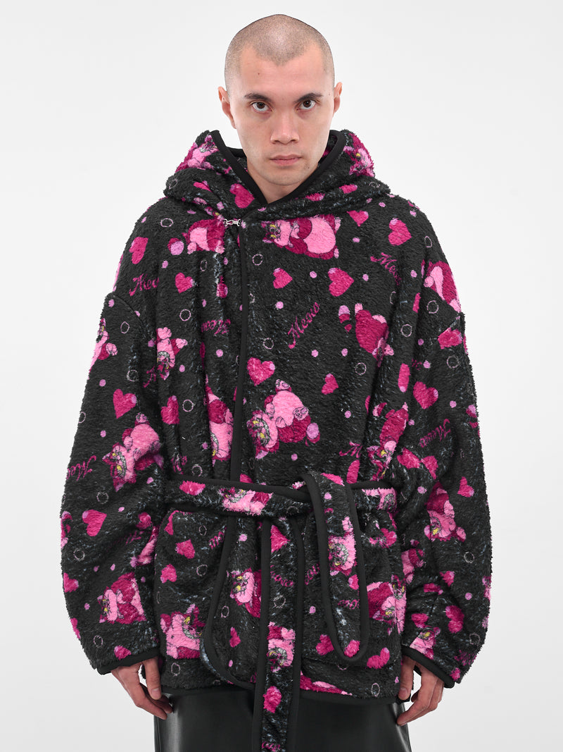 Black Graphic Fleece Hooded Robe (25AW40C073-BLACK)