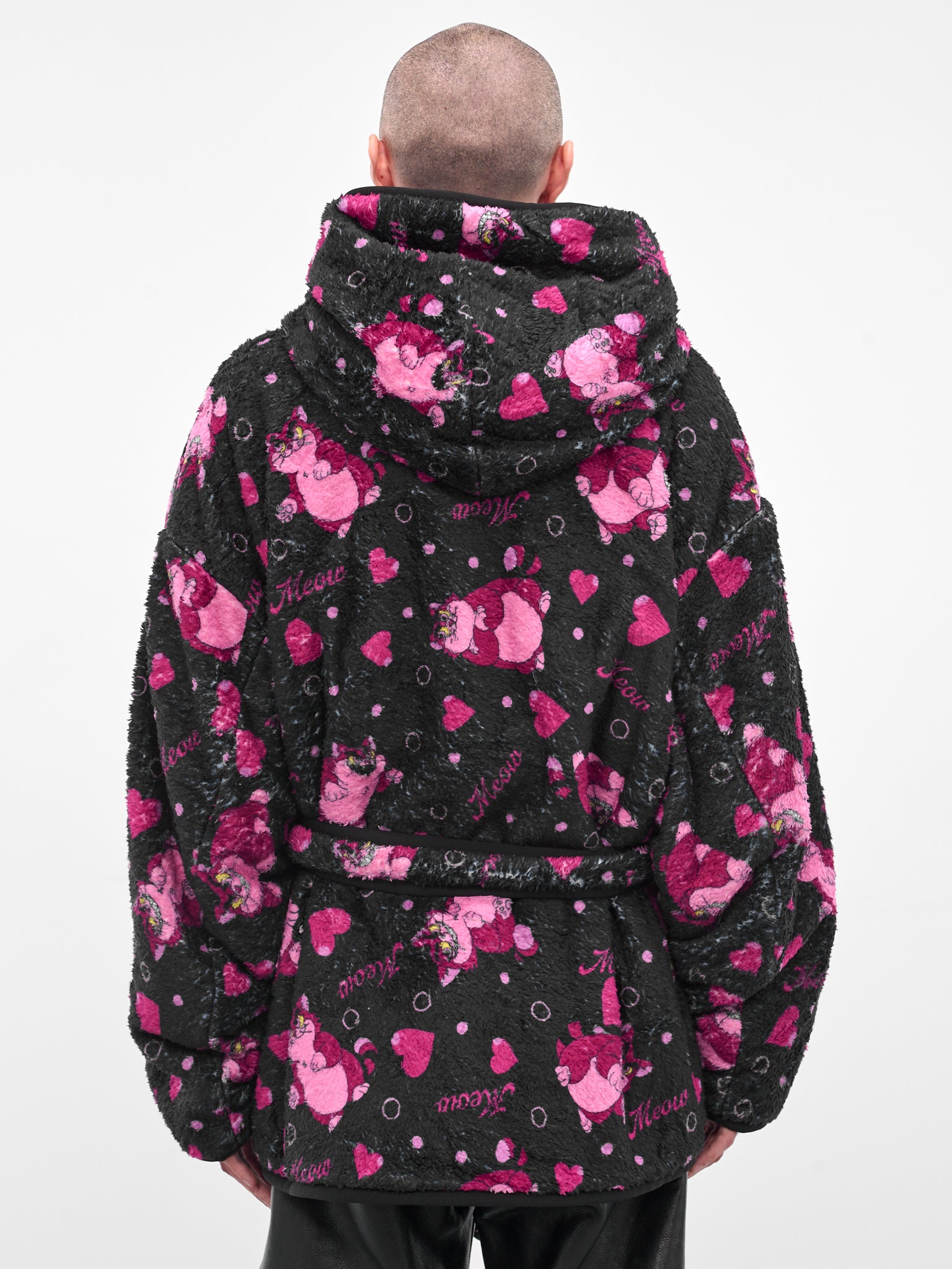 Black Graphic Fleece Hooded Robe (25AW40C073-BLACK)